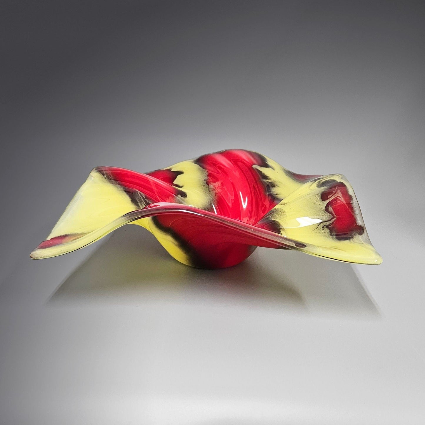 Glass Art Wave Bowl in Red Yellow Black