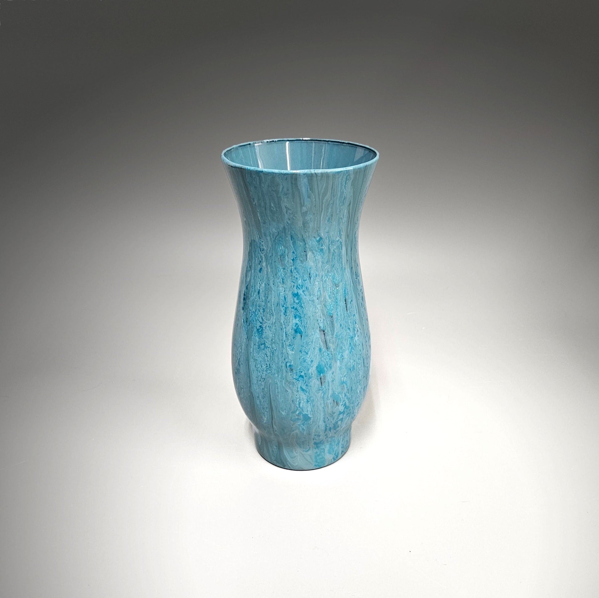 Fluid Art Glass Vase in Aqua Teal and Gray | One of a Kind Gift Ideas