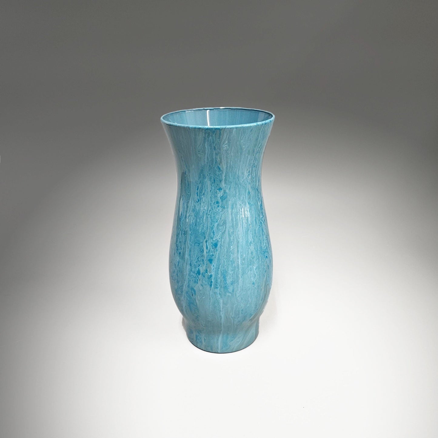 Fluid Art Glass Vase in Aqua Teal and Gray