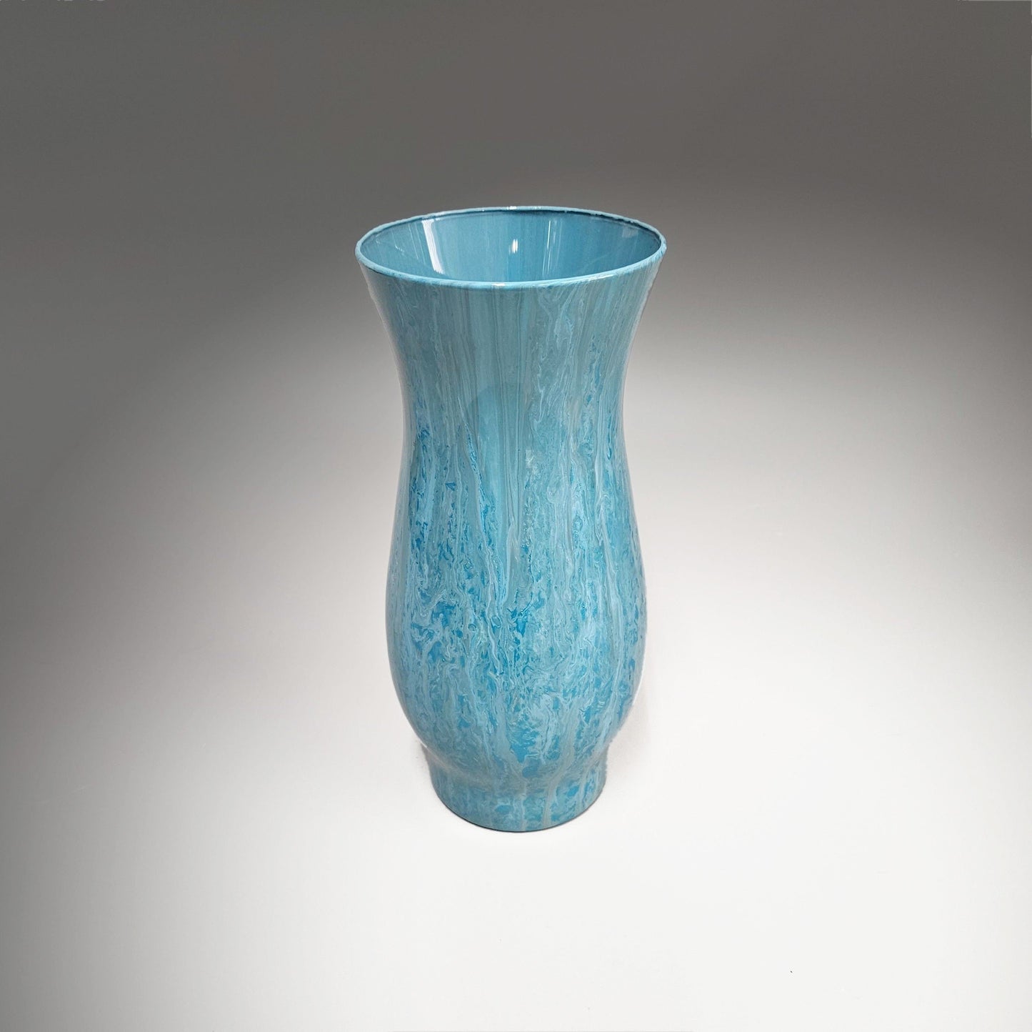 Fluid Art Glass Vase in Aqua Teal and Gray