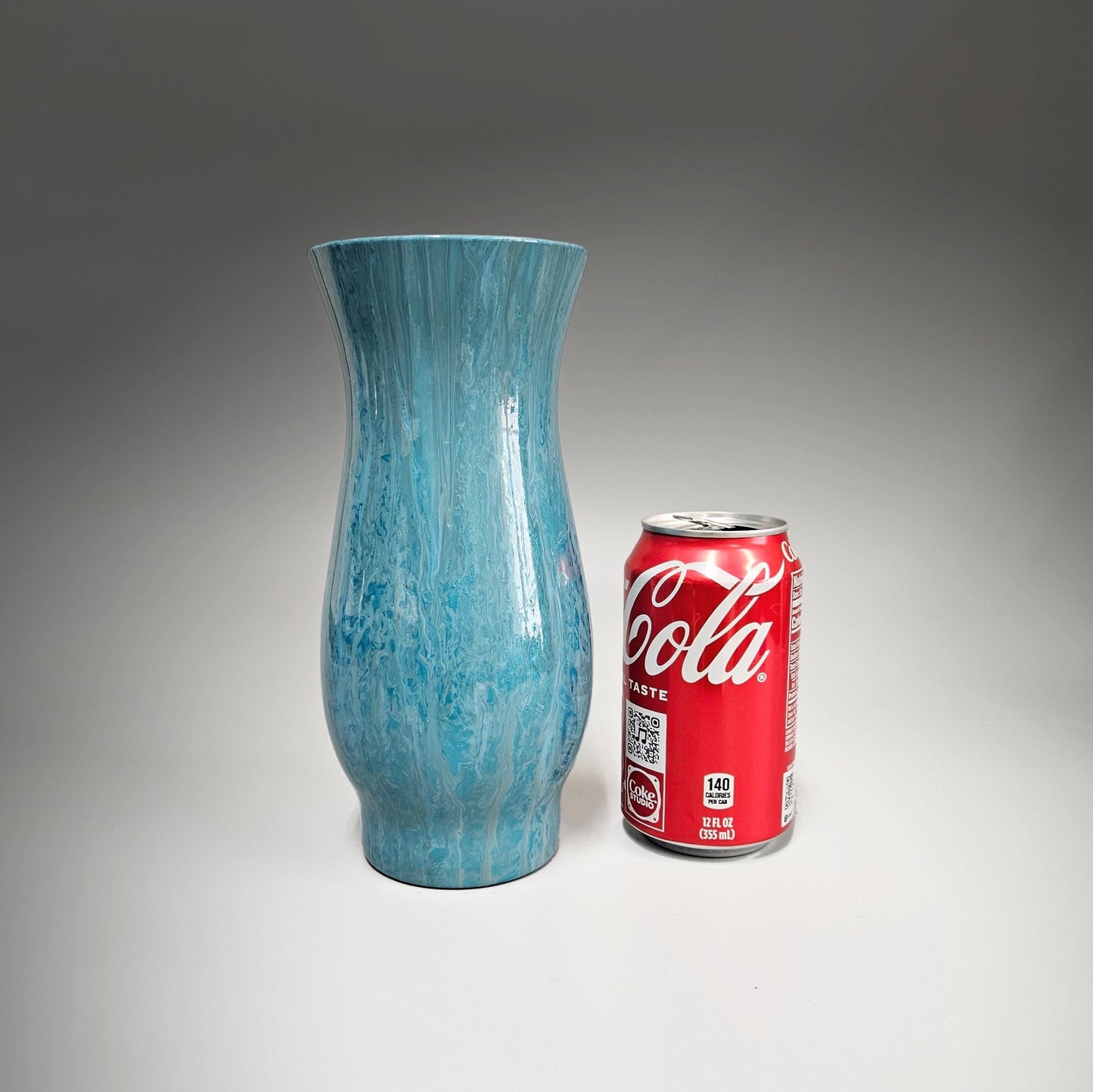 Fluid Art Glass Vase in Aqua Teal and Gray