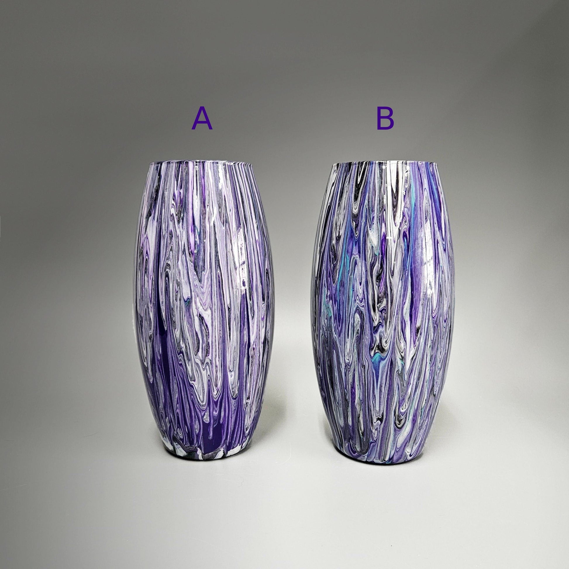 Tall Glass Vase Painted in Black Purple White Aqua | Fluid Art Gifts