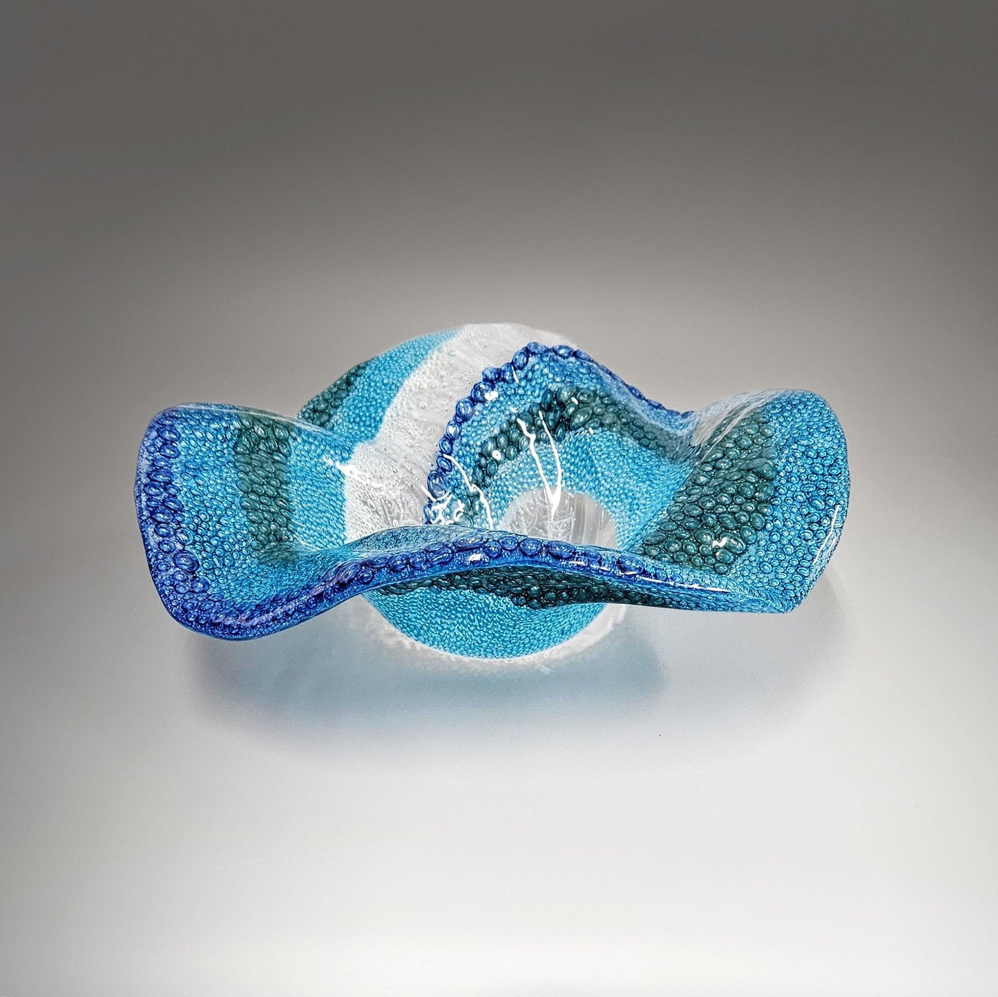 Fused Glass Art Ocean Wave Bowl in Turquoise Aqua | Beach Décor Gifts