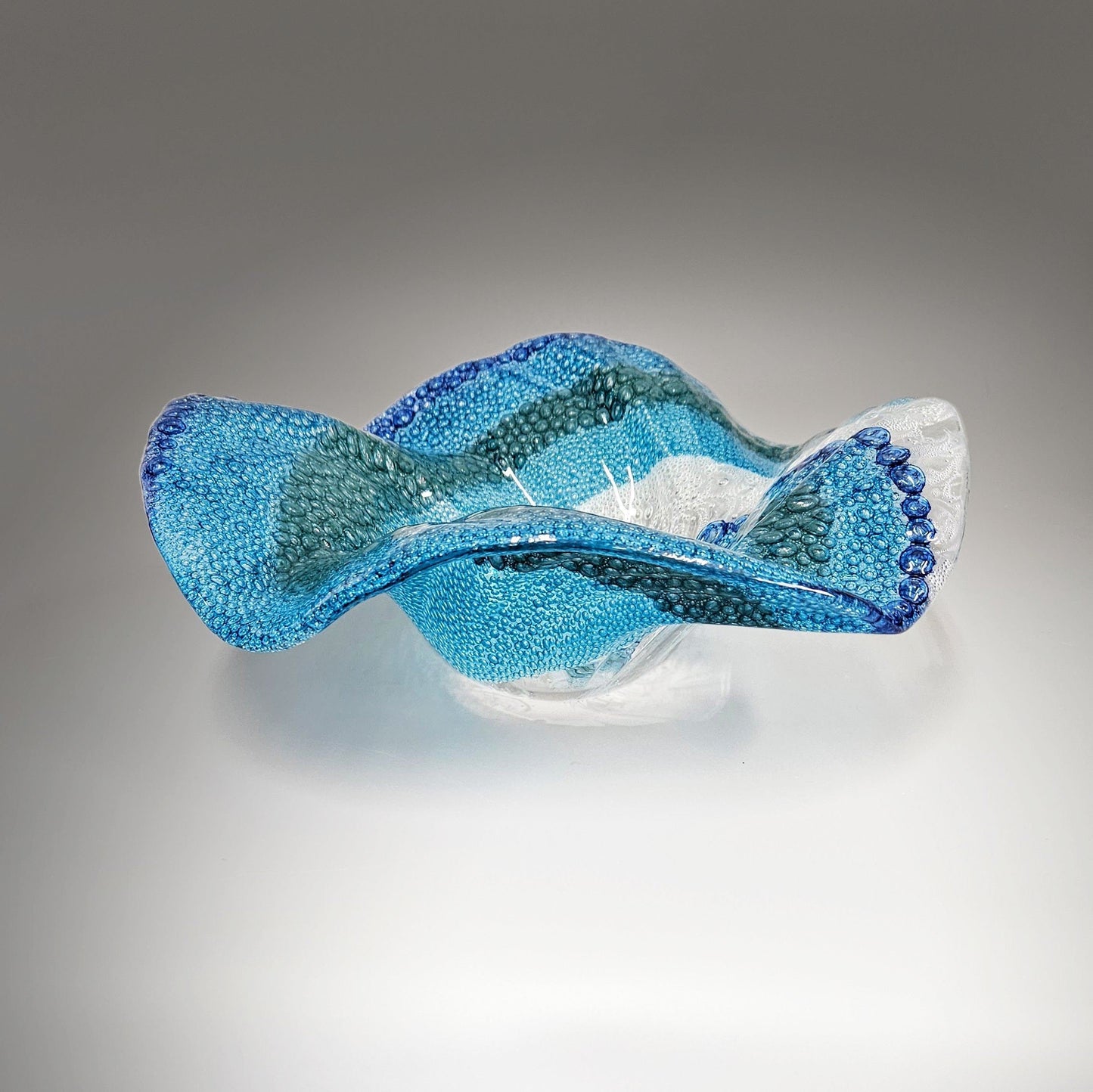 Fused Glass Art Ocean Wave Bowl in Turquoise Aqua