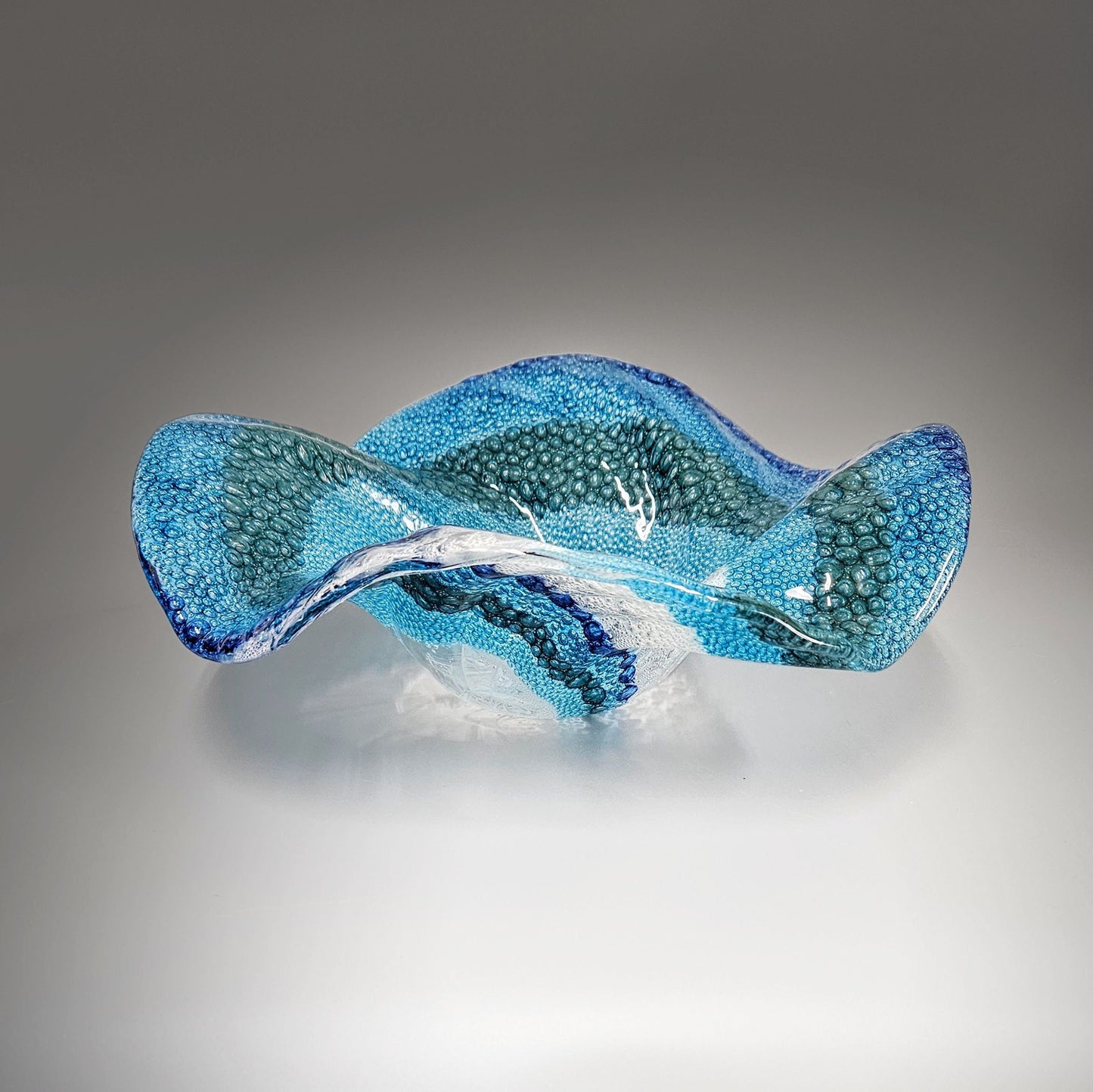 Fused Glass Art Ocean Wave Bowl in Turquoise Aqua