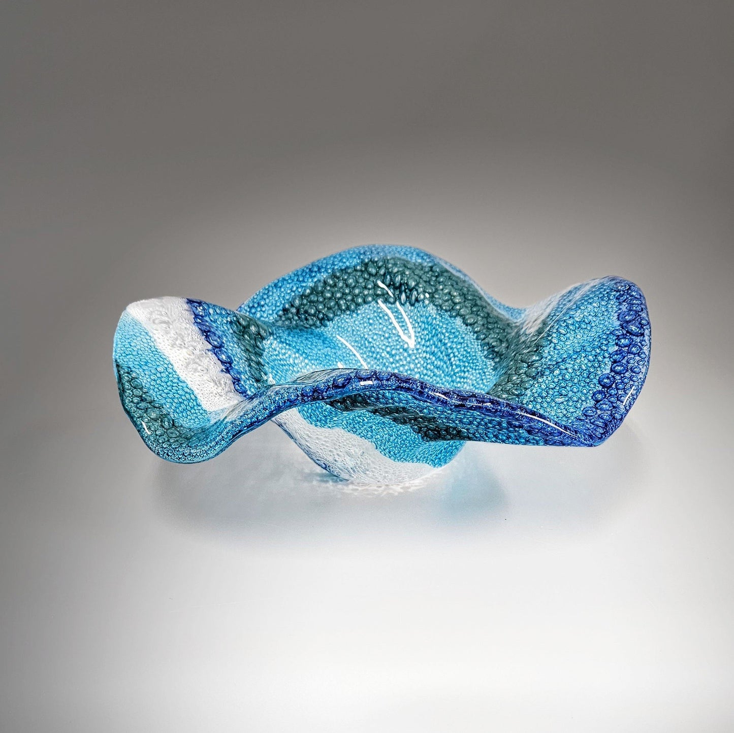 Fused Glass Art Ocean Wave Bowl in Turquoise Aqua