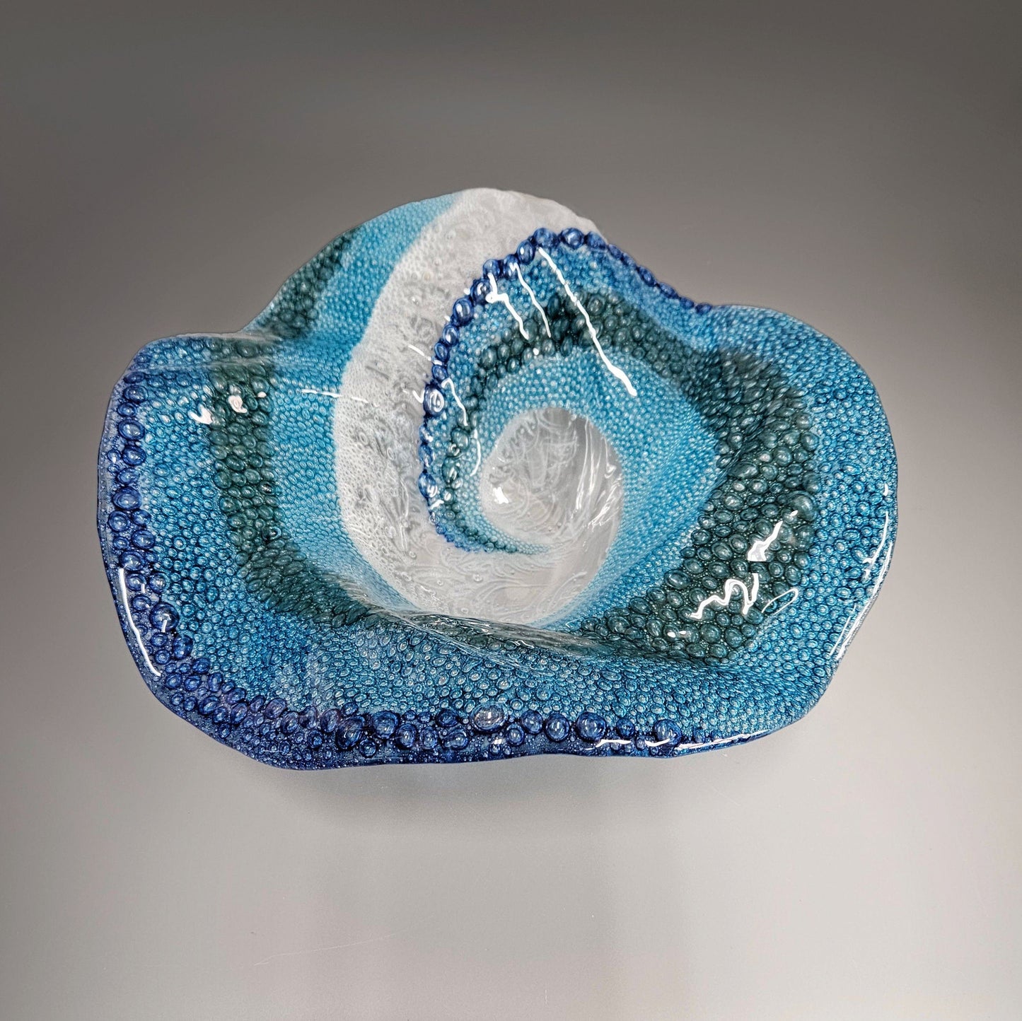 Fused Glass Art Ocean Wave Bowl in Turquoise Aqua