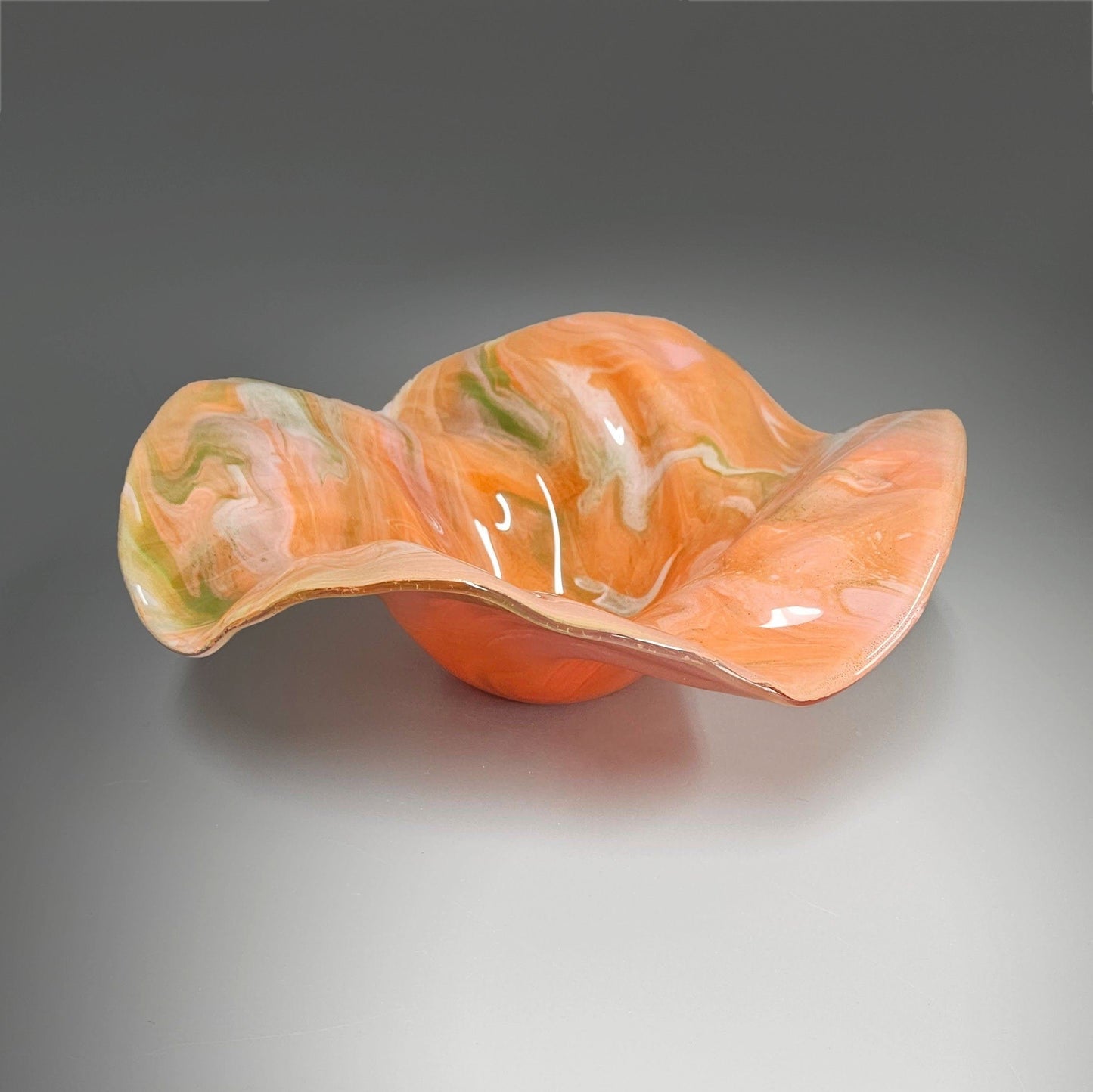 Glass Art Wave Bowl in Orange Green Pink | Fused Glass Bowl Gift Ideas