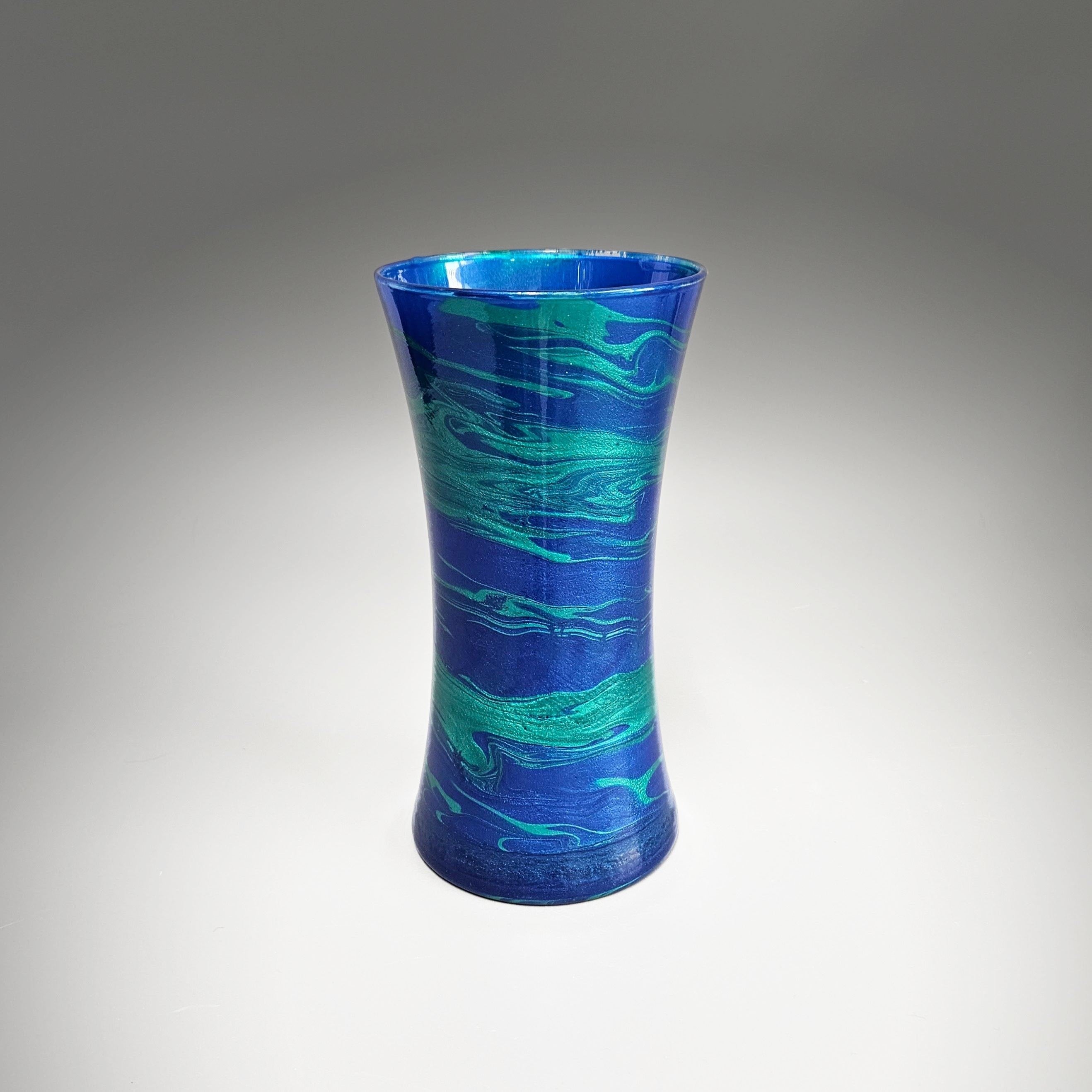 Fluid Art Glass Vase in Cobalt Blue Teal Green | Modern Glass Décor