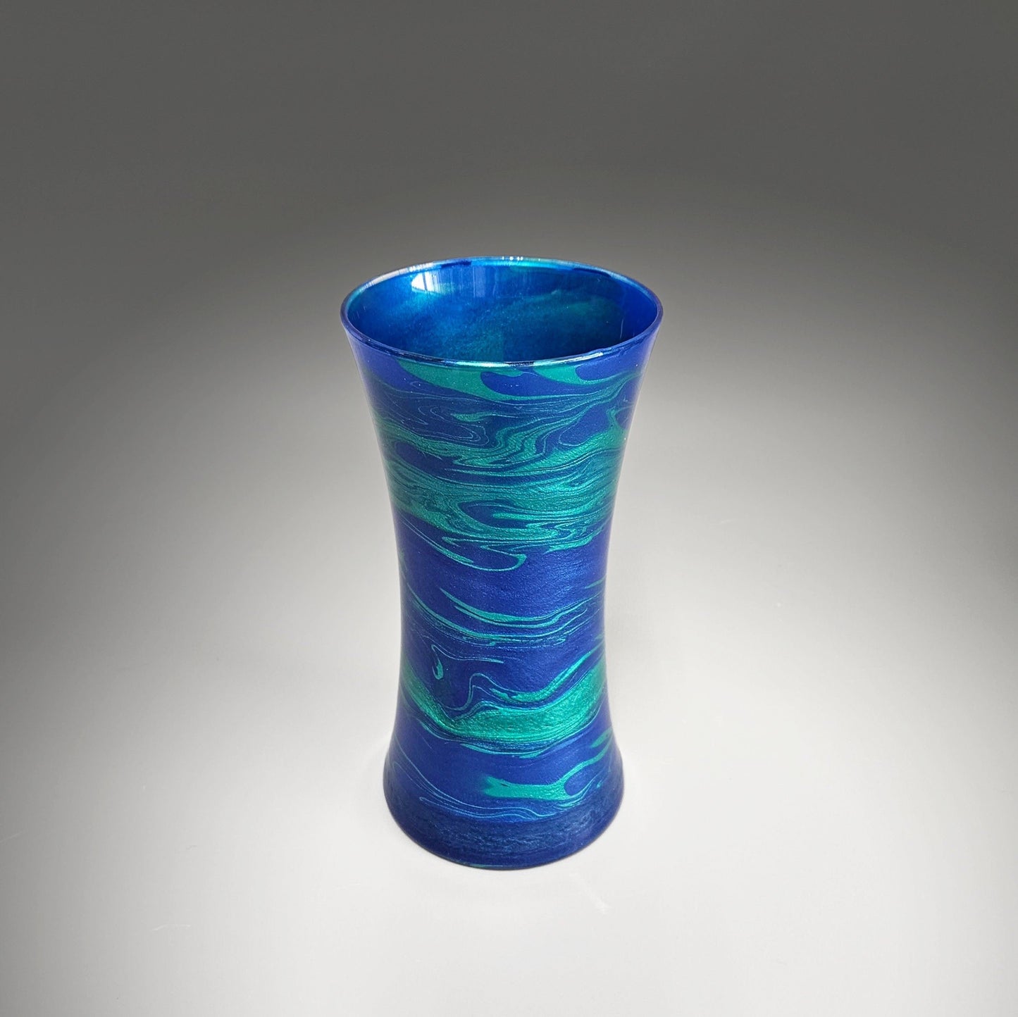 Fluid Art Glass Vase in Cobalt Blue Teal Green