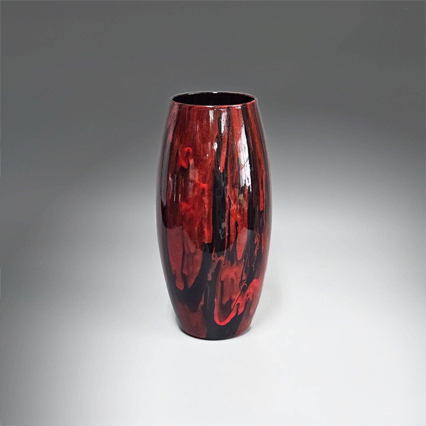 Glass Art Red and Black Tall Flower Vase | Fluid Art Décor Gift Ideas