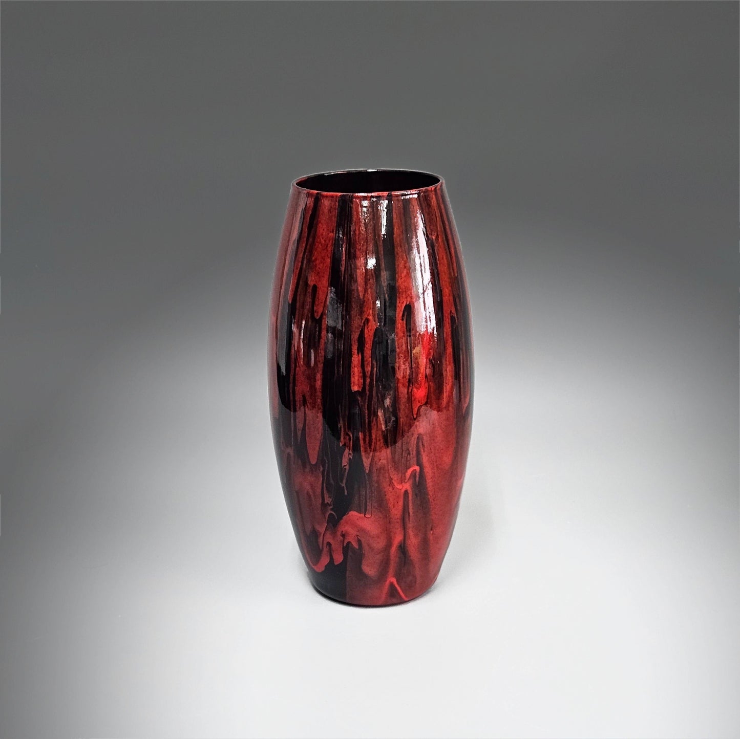 Glass Art Red and Black Tall Flower Vase