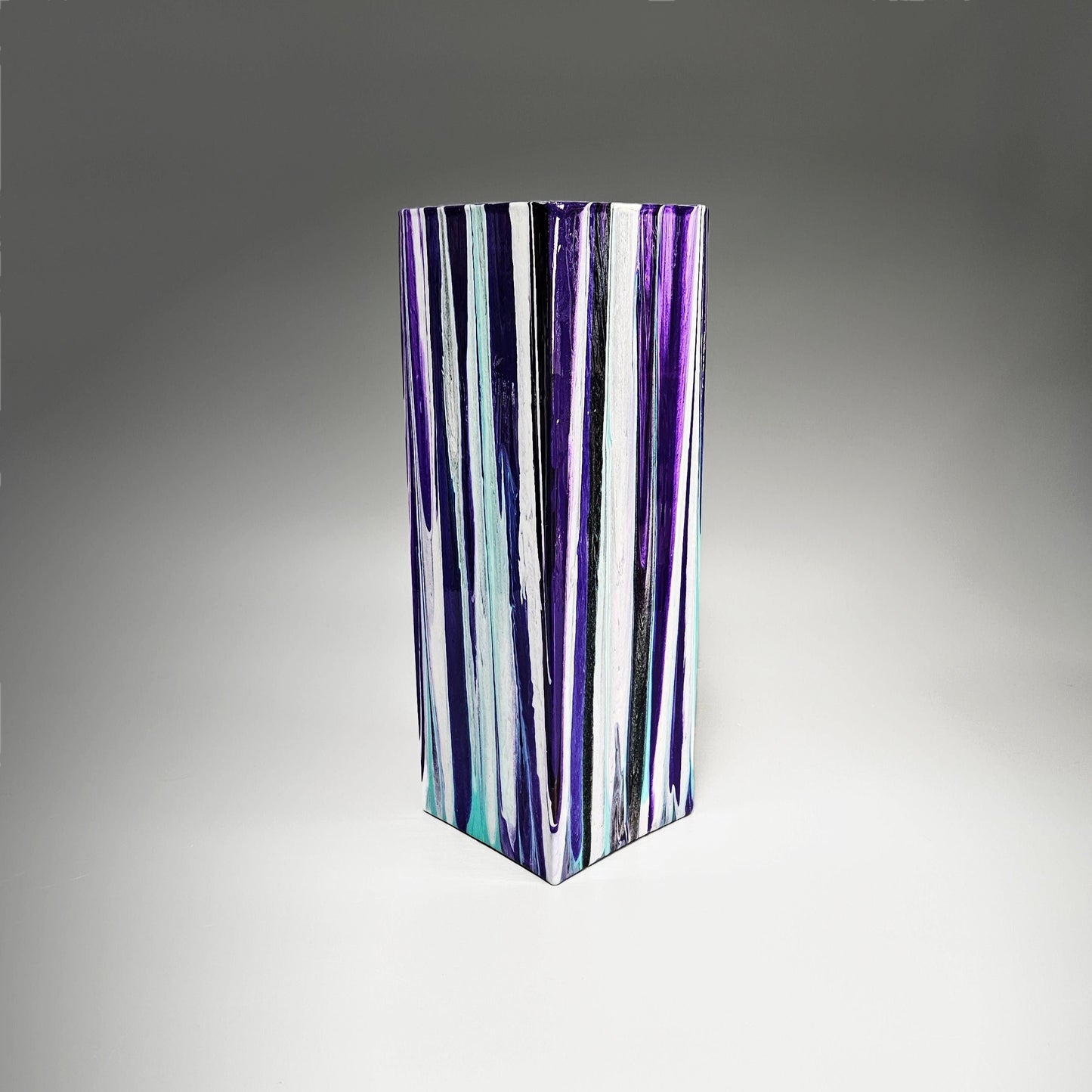 Glass Art Painted Square Vase in Purple White Aqua