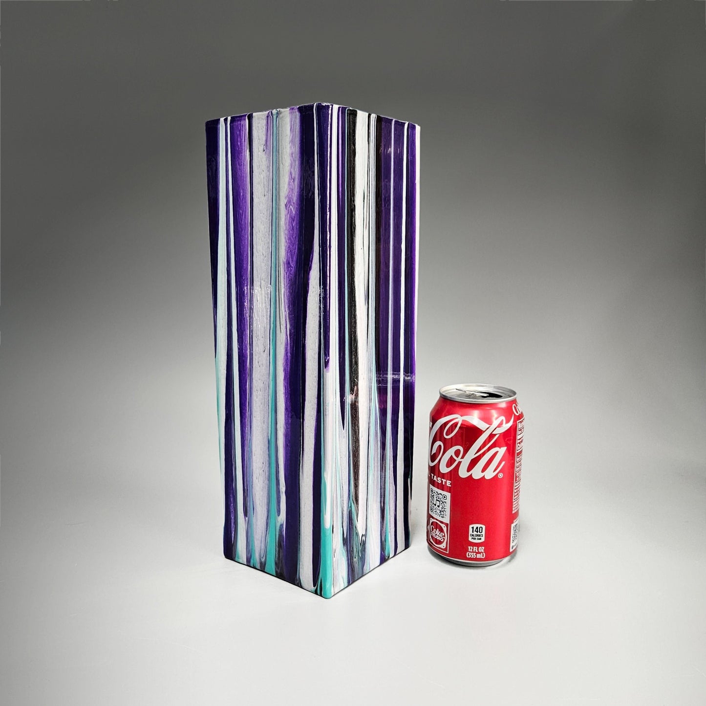 Glass Art Painted Square Vase in Purple White Aqua