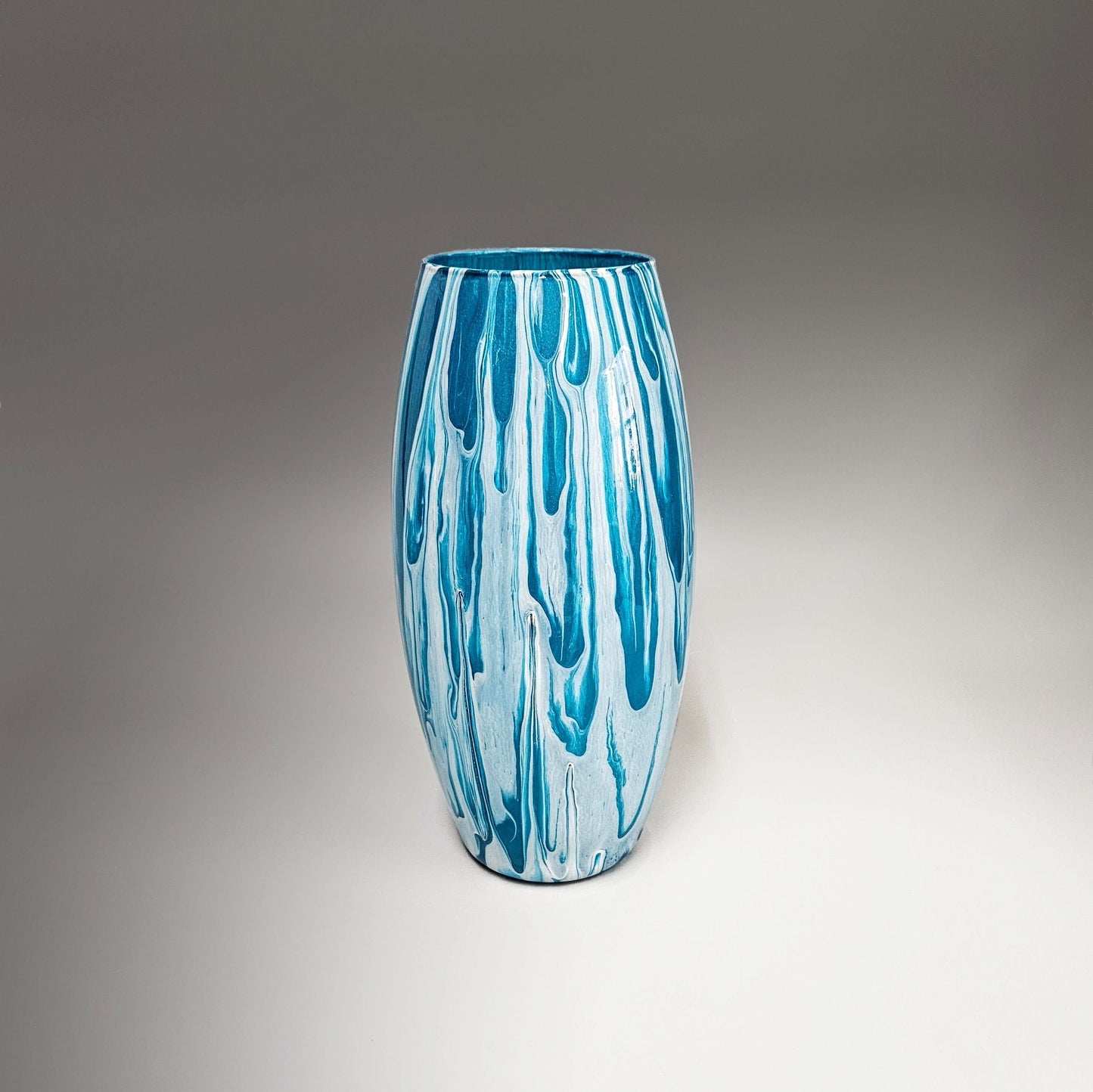 Abstract Glass Vase in Teal and Pearl White