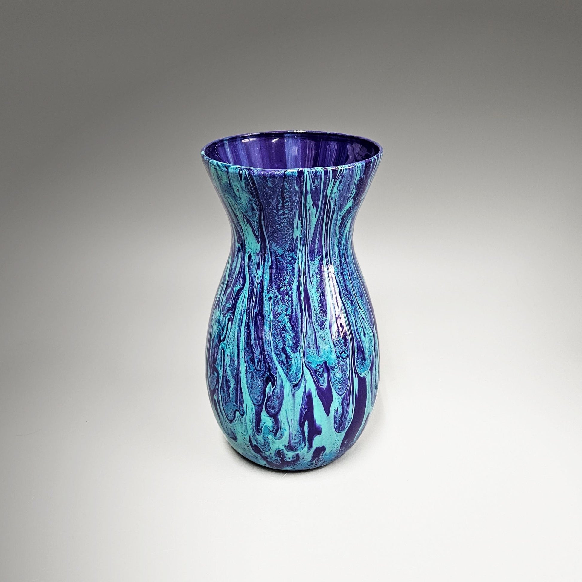 Fluid Art Painted Vase in Aqua and Purple | Unique Home Décor Gifts