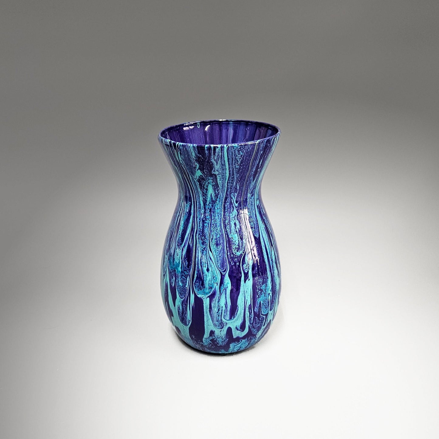 Fluid Art Painted Vase in Aqua and Purple
