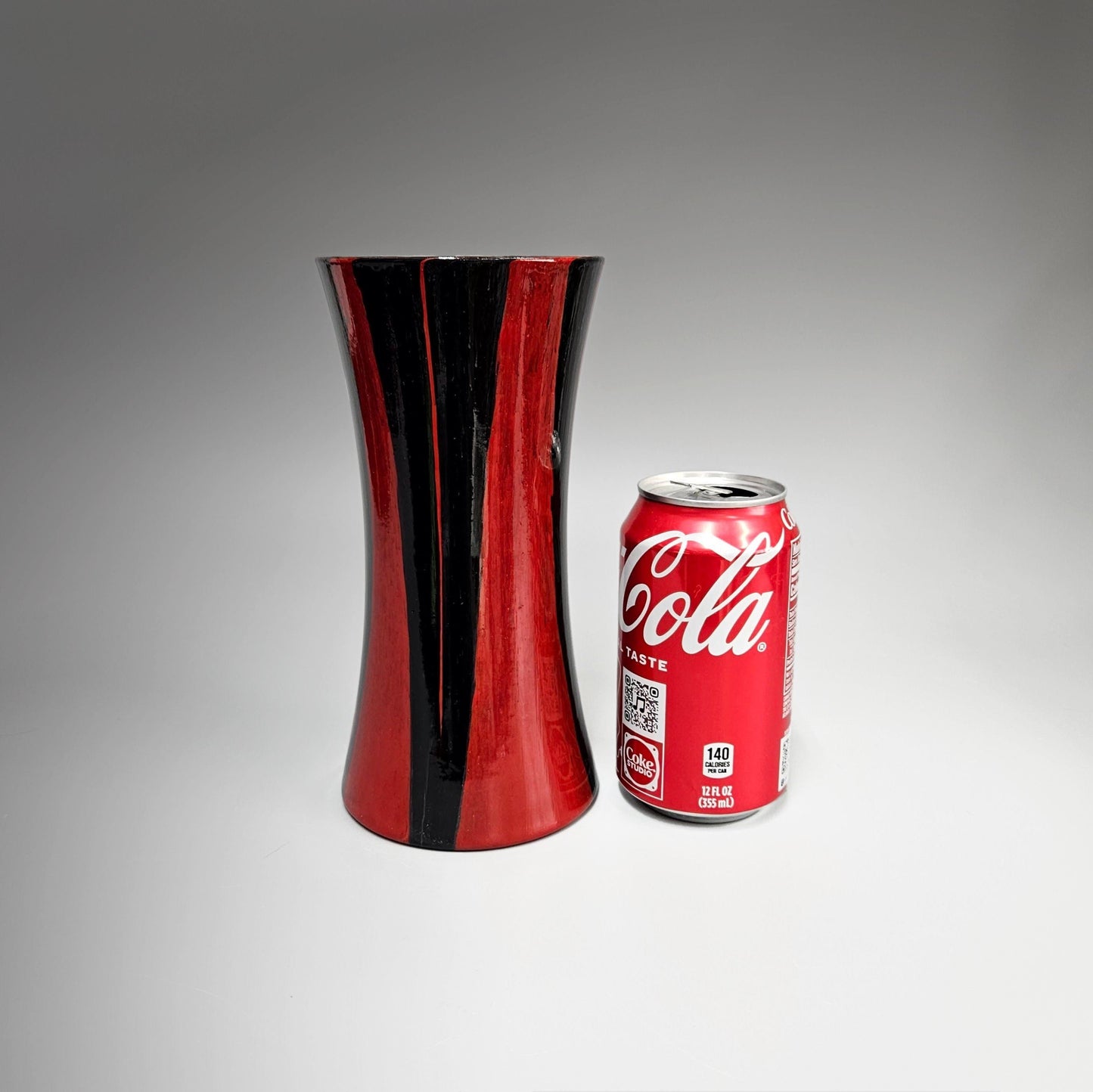 Abstract Fluid Art Glass Vase in Red and Black