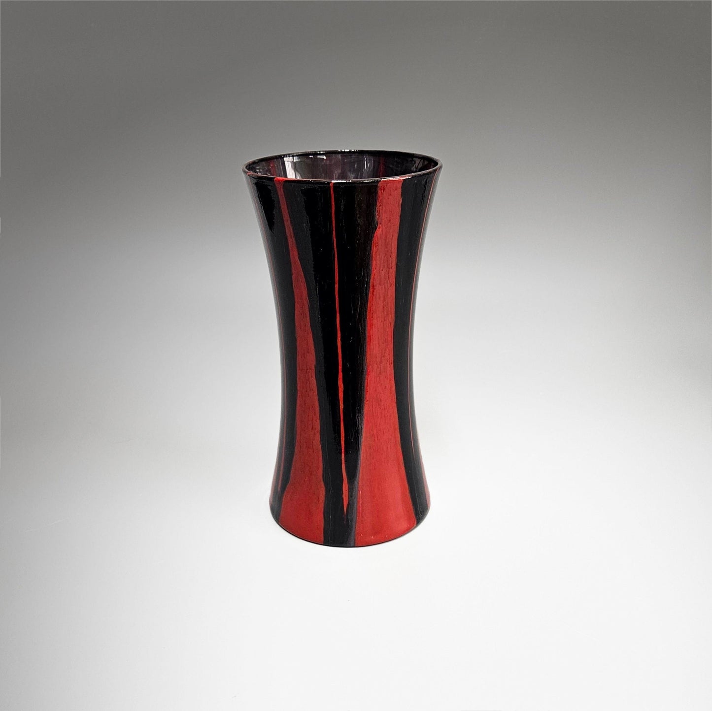 Abstract Fluid Art Glass Vase in Red and Black