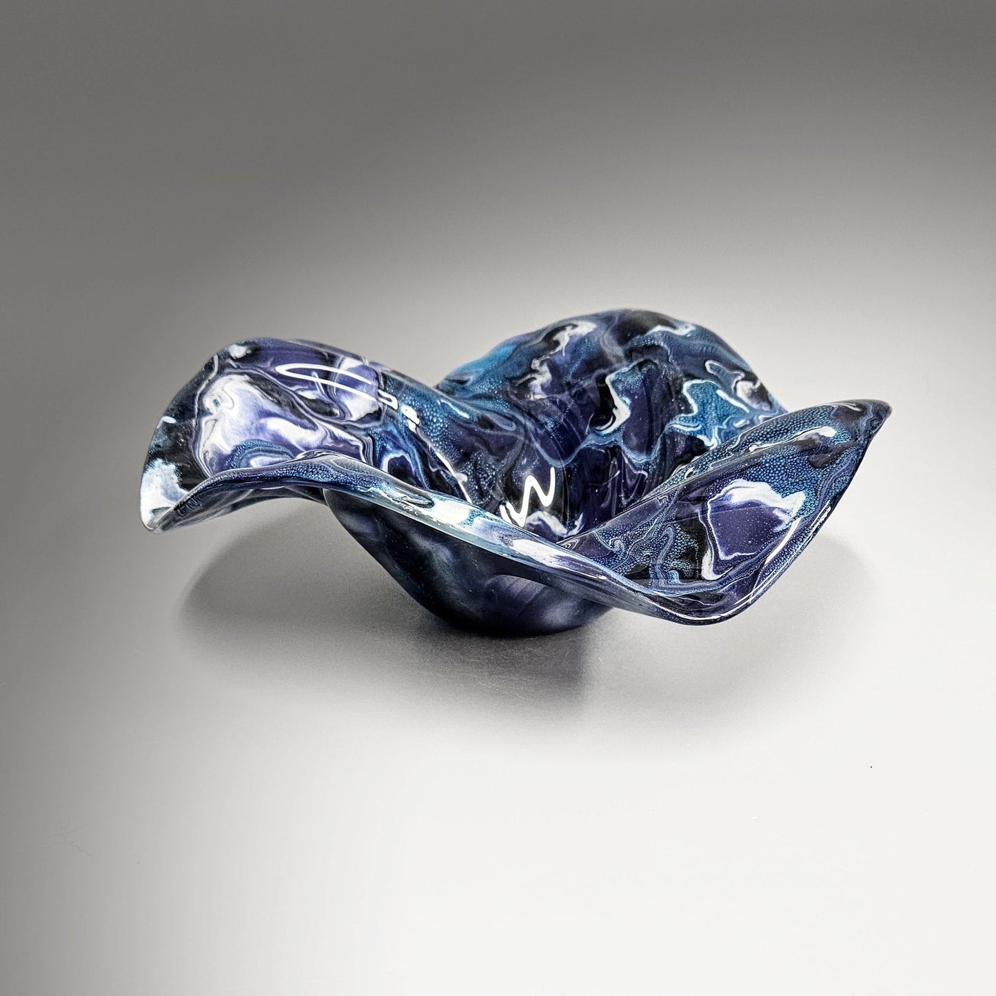 Glass Art Wave Bowl in Teal Purple White Black