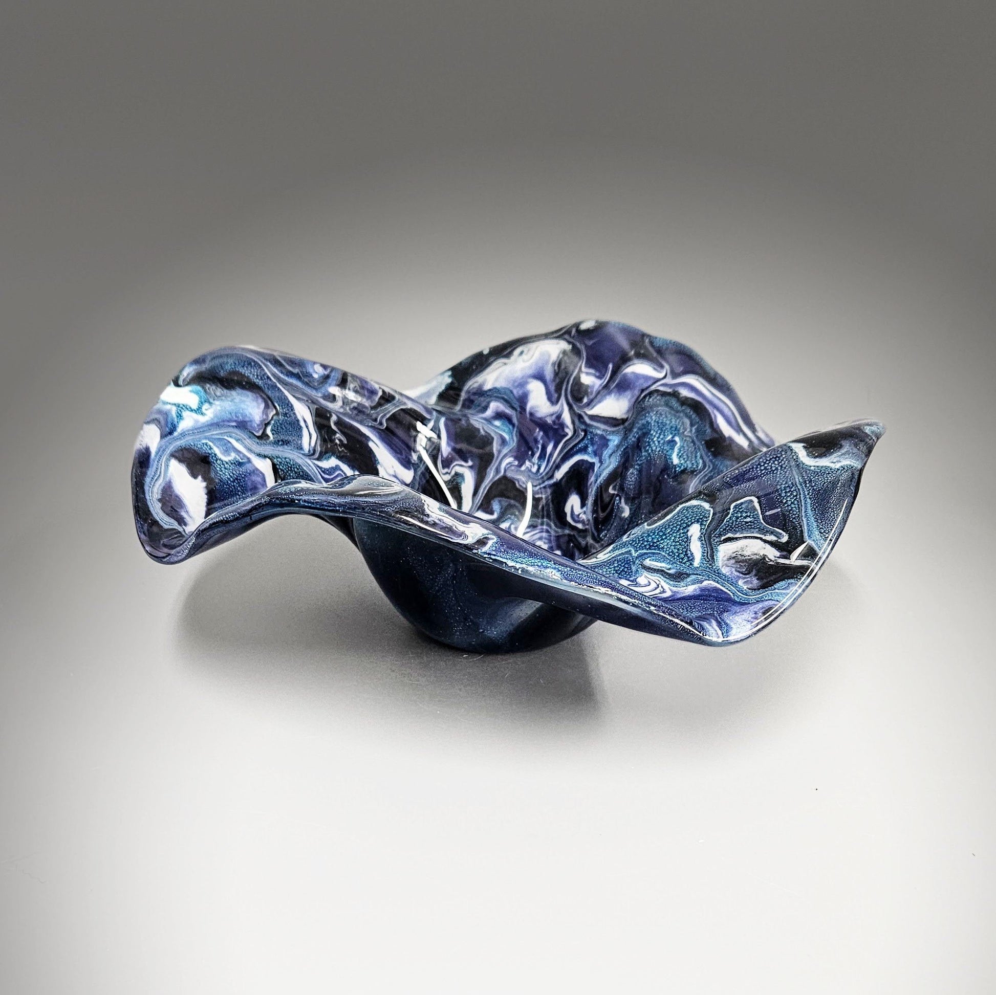 Glass Art Wave Bowl in Teal Purple White Black | Modern Design Décor