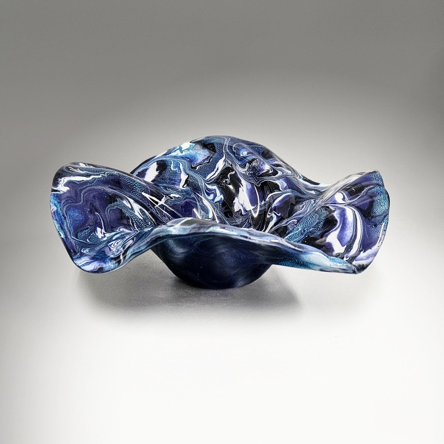 Glass Art Wave Bowl in Teal Purple White Black