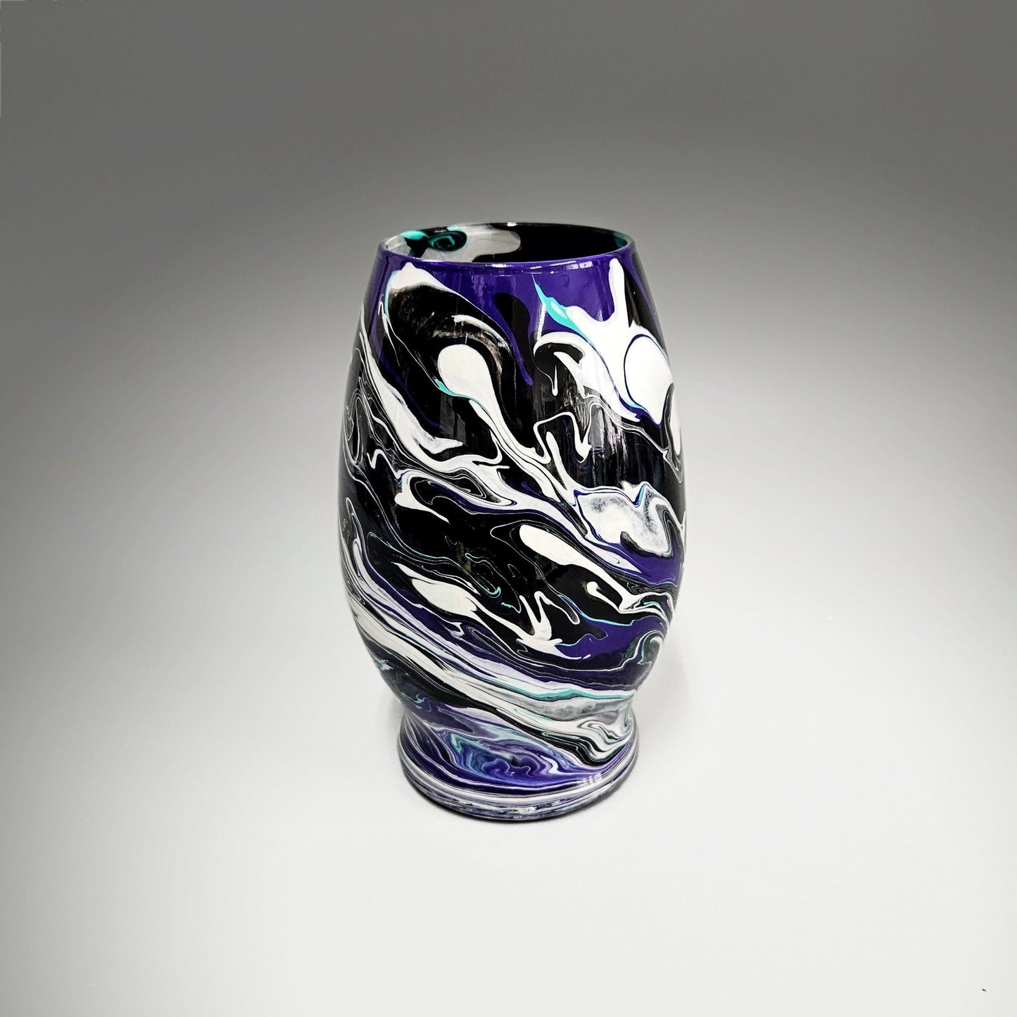 Painted Vase in Aqua White Purple Black