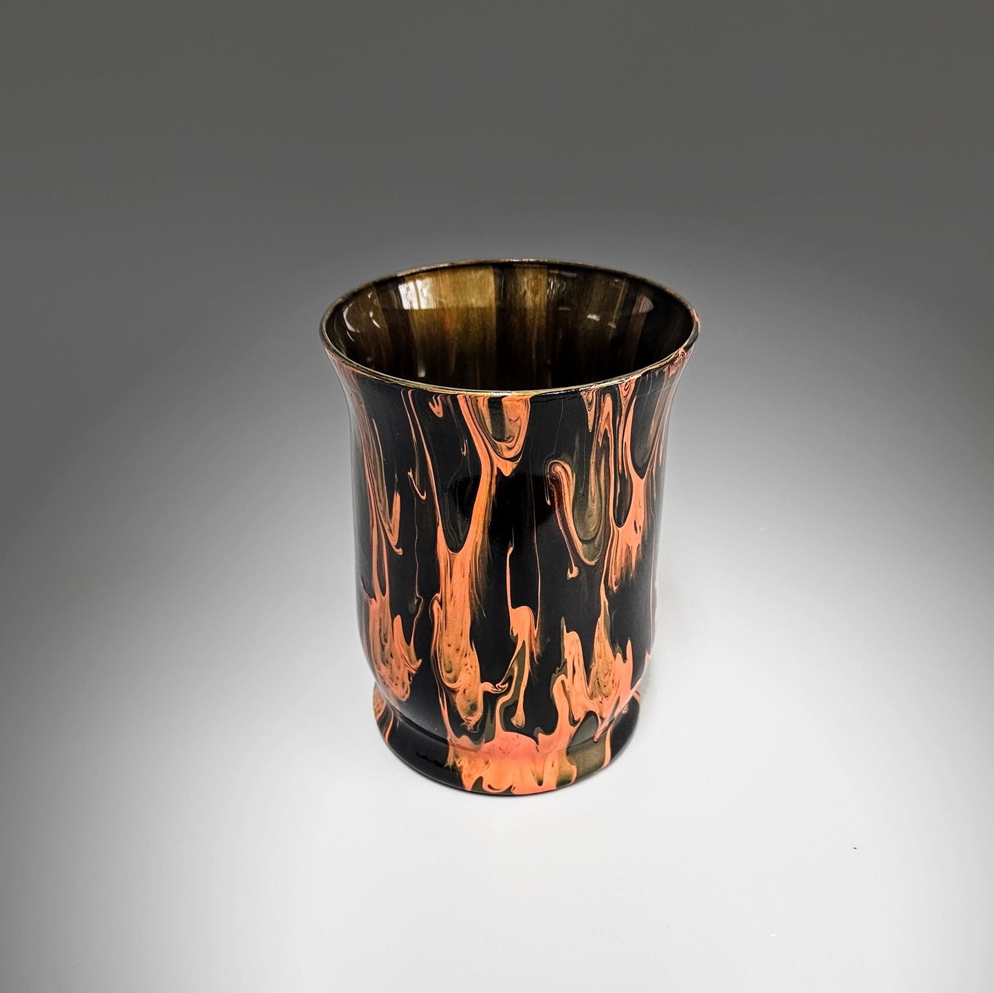 Glass Art Painted Orange Black Hurricane Vase | Cutlery, Candy Holder