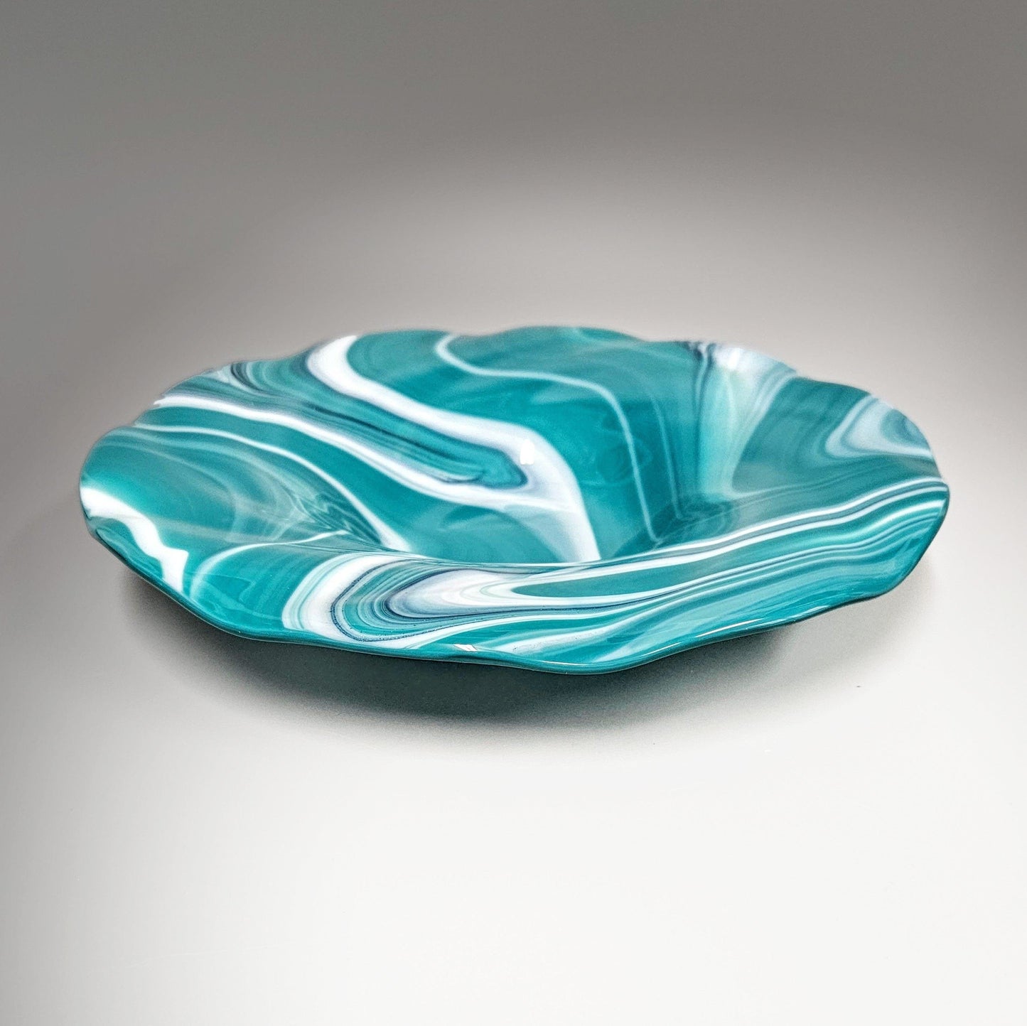 Decorative Glass Art Bowl in Peacock Blue Green