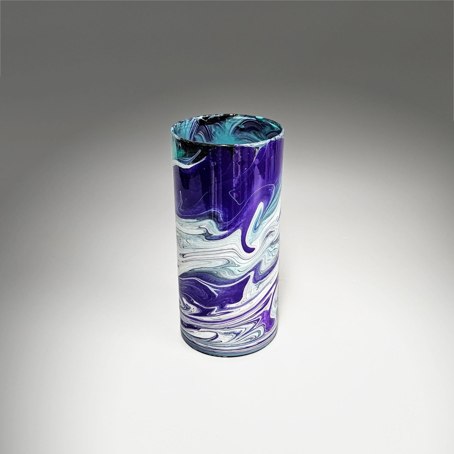 Glass Art Cylinder Vase in Aqua Black Purple White