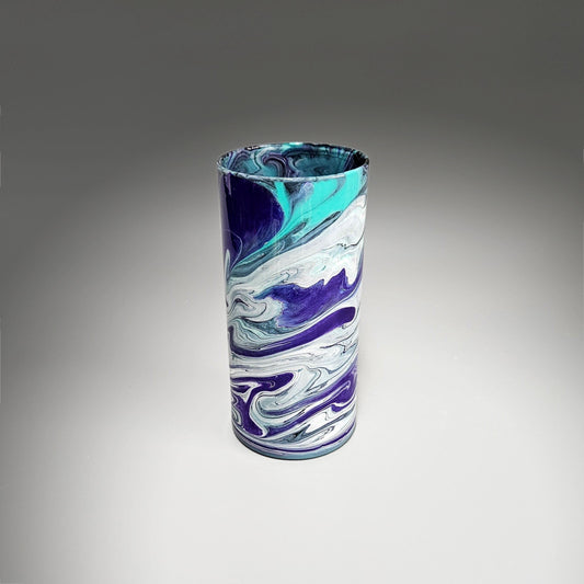 Glass Art Cylinder Vase in Aqua Black Purple White | Hostess Gift Ideas