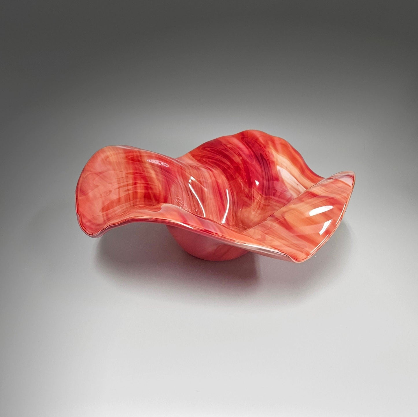Glass Art Wave Bowl in Fiery Sunset Red