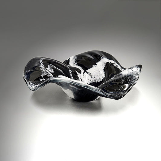 Abstract Glass Art Wave Bowl in Black and White | One of a Kind Gifts
