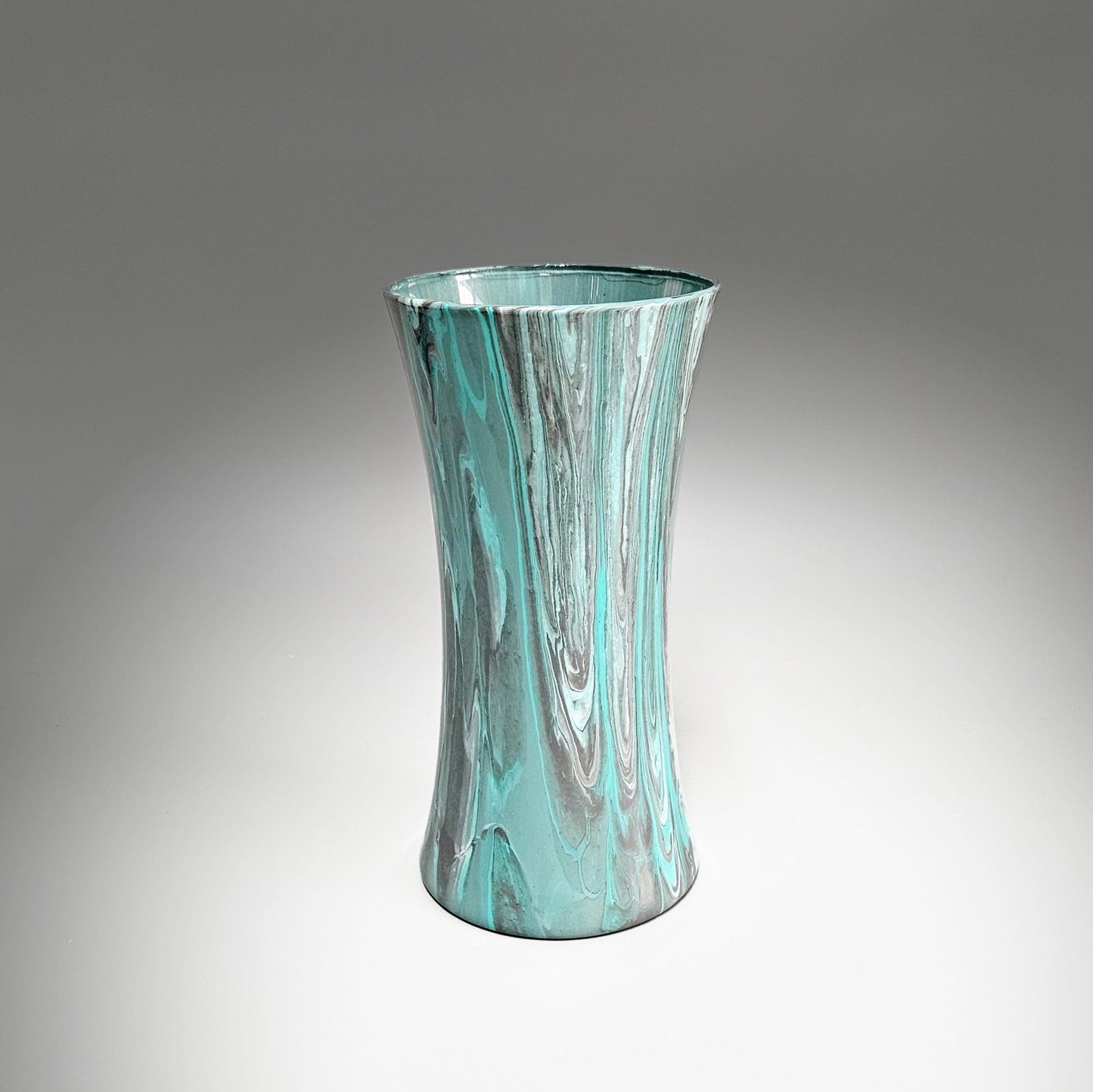 Abstract Painted Vase in Aqua and Gray, 8, 10.25 Inch