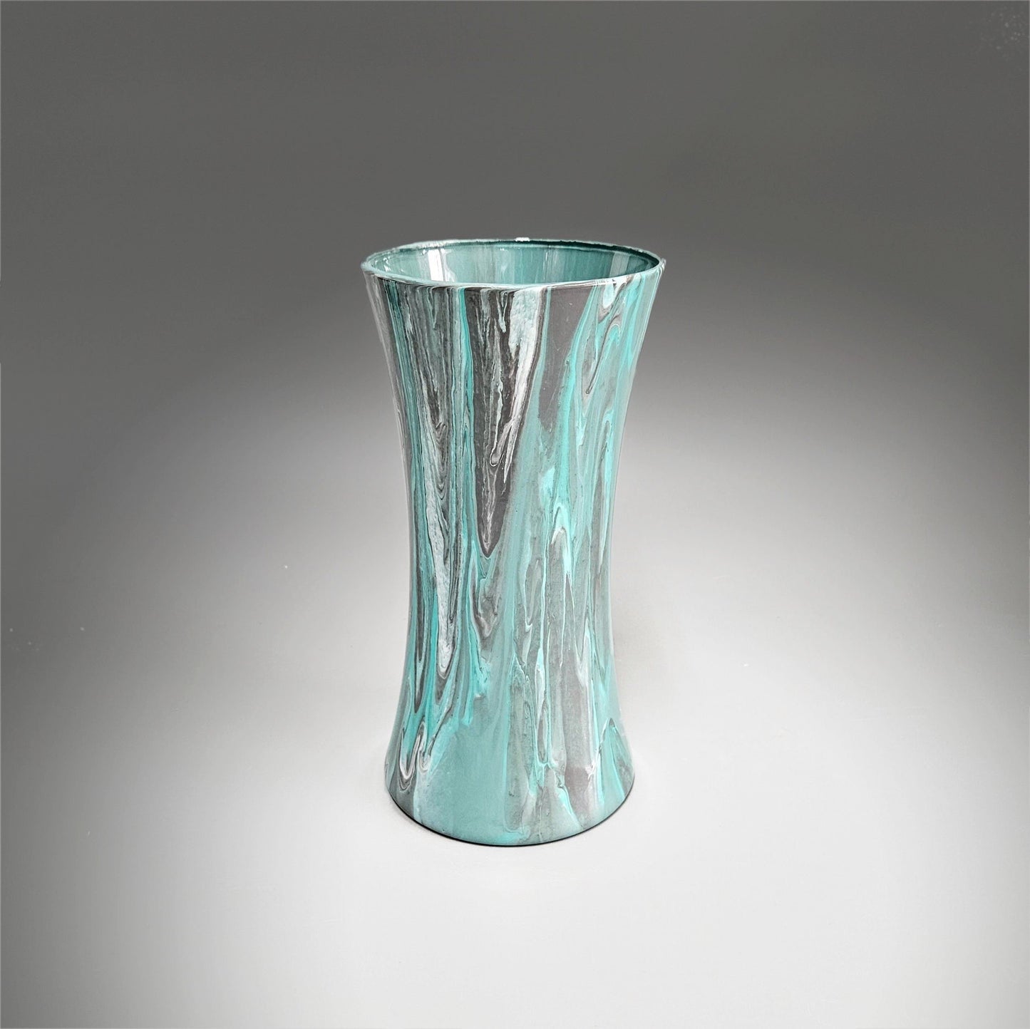 Abstract Painted Vase in Aqua and Gray, 8, 10.25 Inch