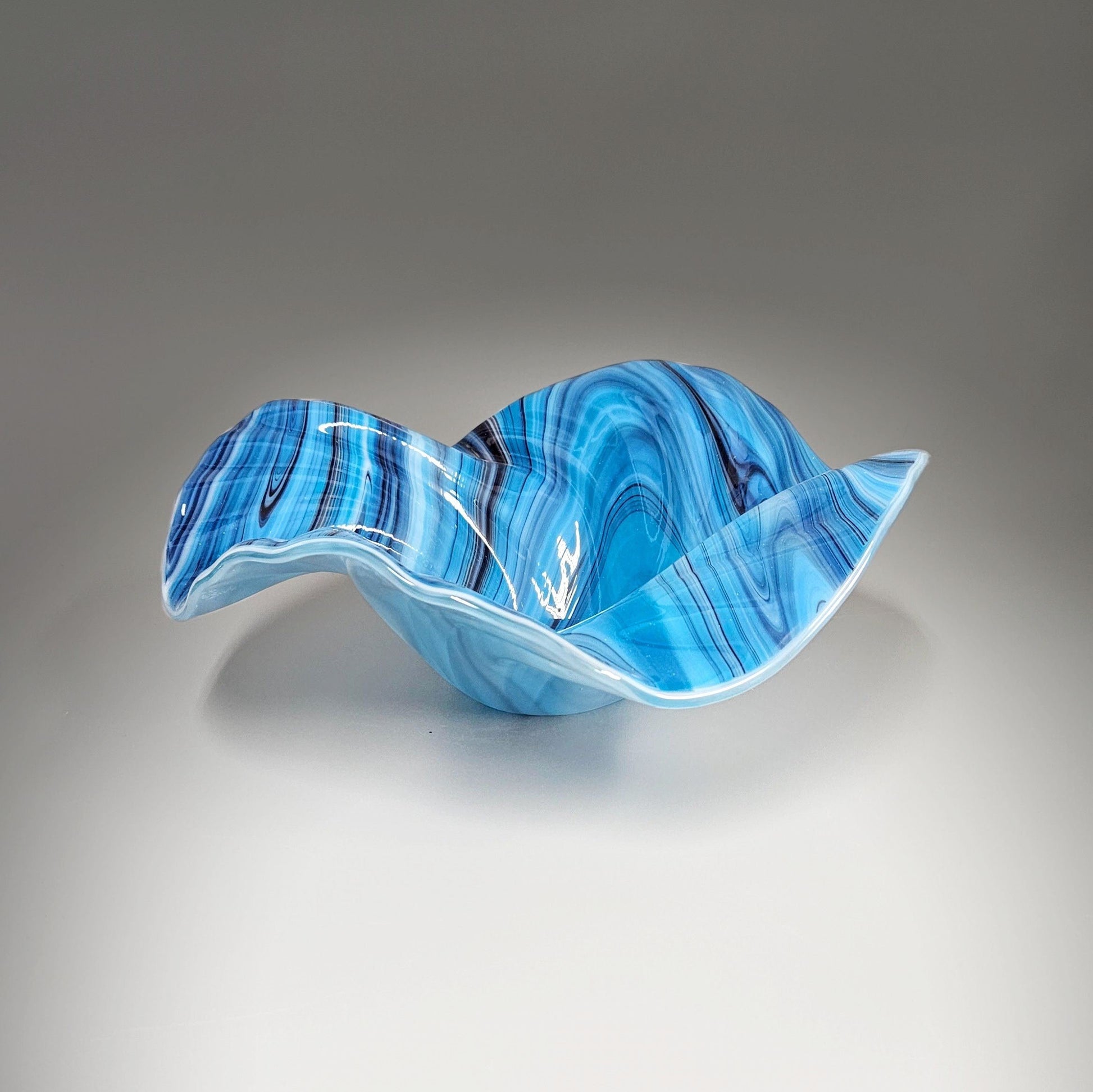 Glass Art Wave Bowl in Purple Blue and White | Modern Decor Gift Ideas