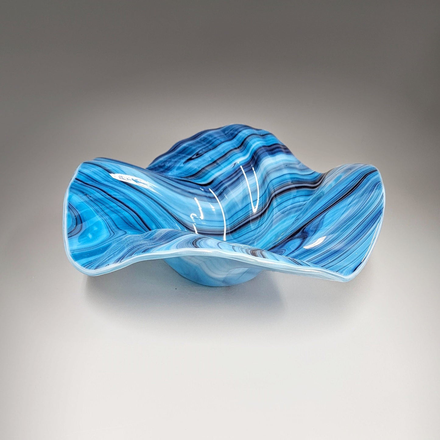 Glass Art Wave Bowl in Purple Blue and White