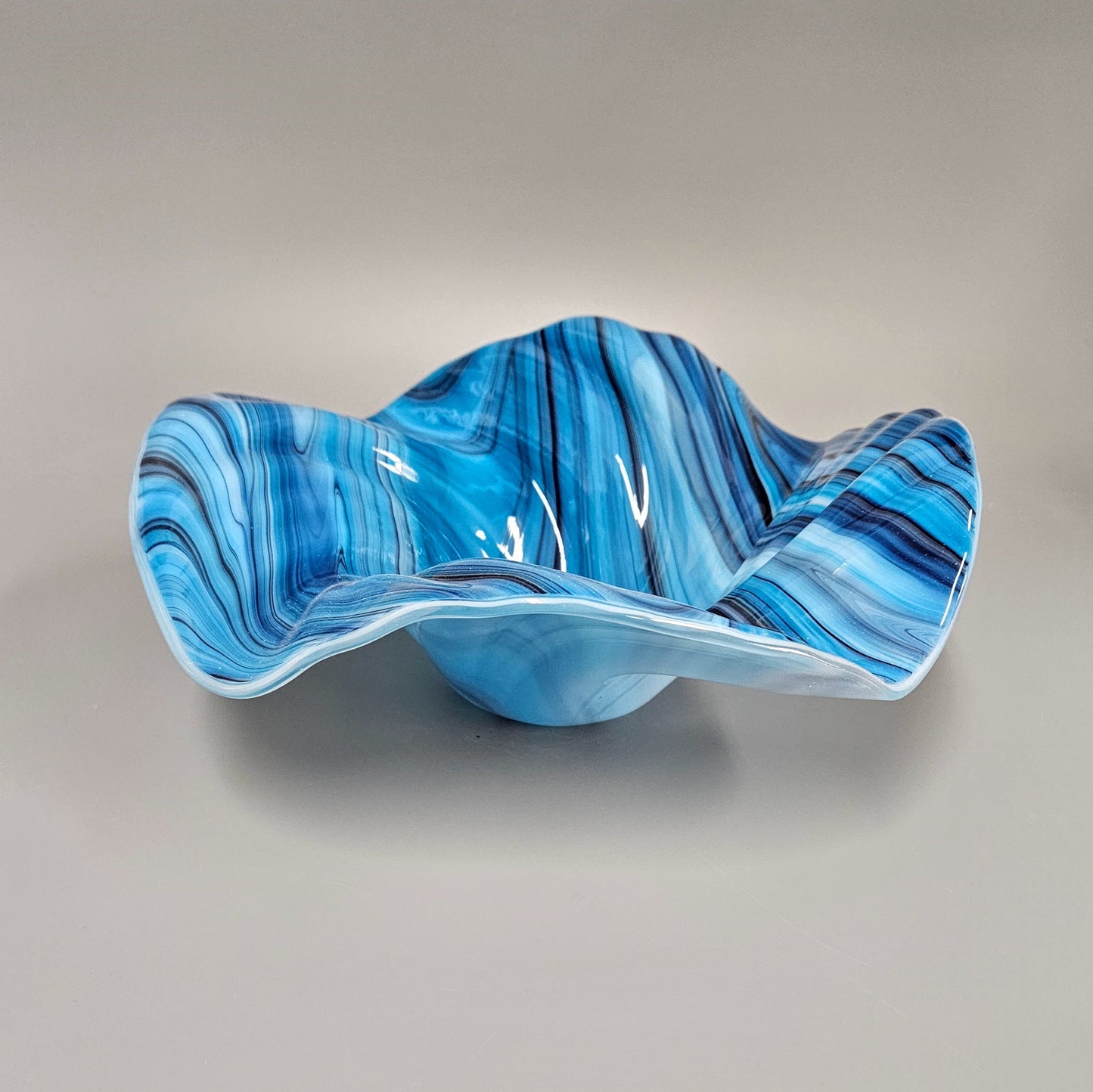 Glass Art Wave Bowl in Purple Blue and White