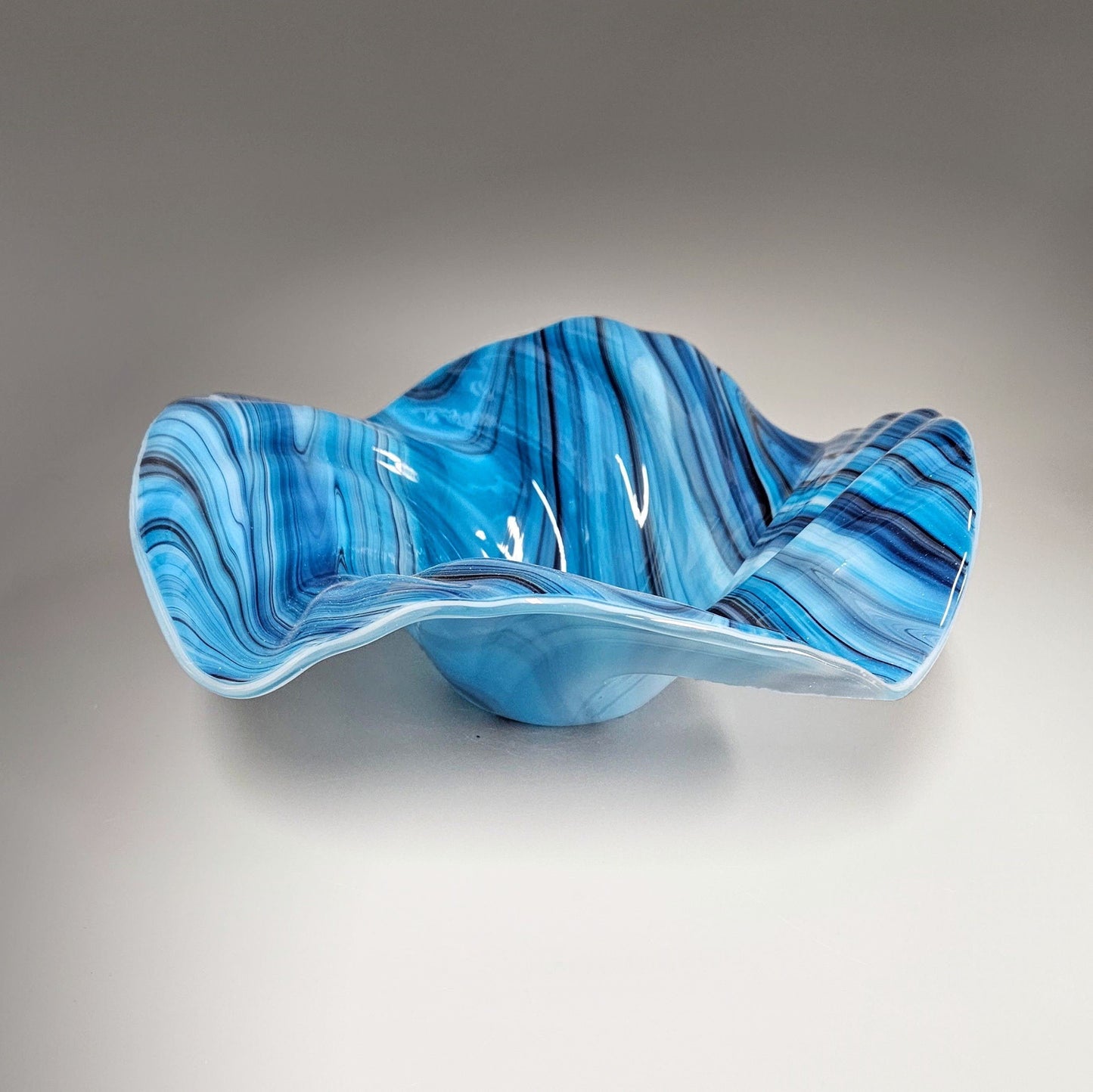 Glass Art Wave Bowl in Purple Blue and White