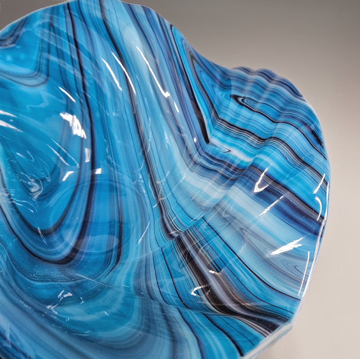 Glass Art Wave Bowl in Purple Blue and White