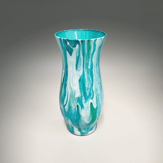 Glass Art Painted Vase in Teal Blue Green White