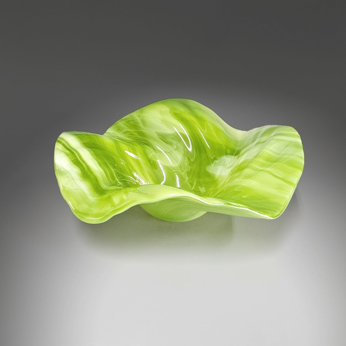 Glass Art Sculptured Wave Bowl in Green