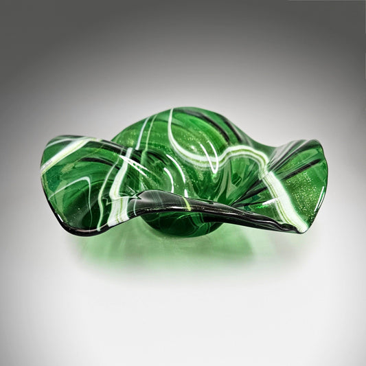 Glass Art Wave Bowl in Kelly Green Aventurine Glass