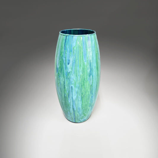 Glass Art Painted Vase in Aqua Blue and Light Green | Unique Gifts