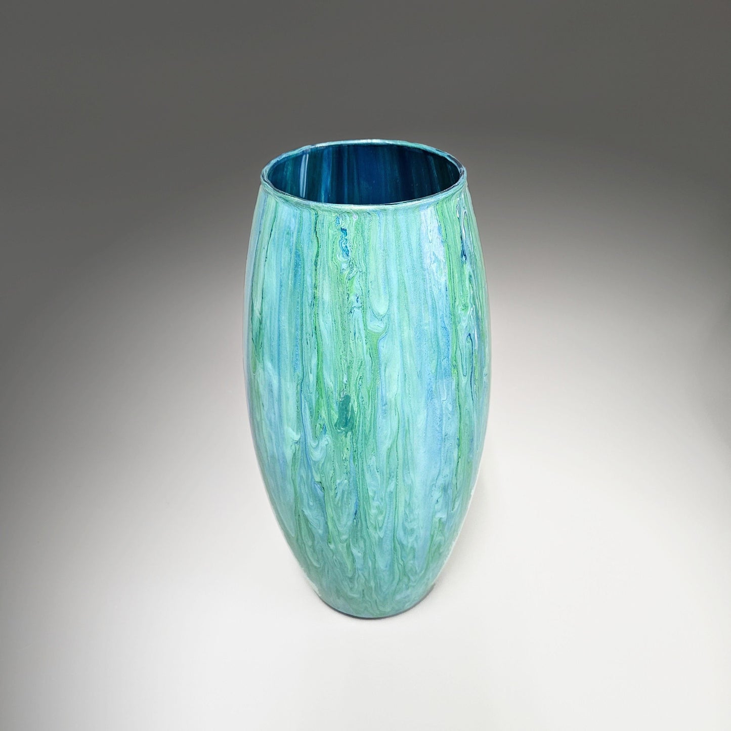 Glass Art Painted Vase in Aqua Blue and Light Green
