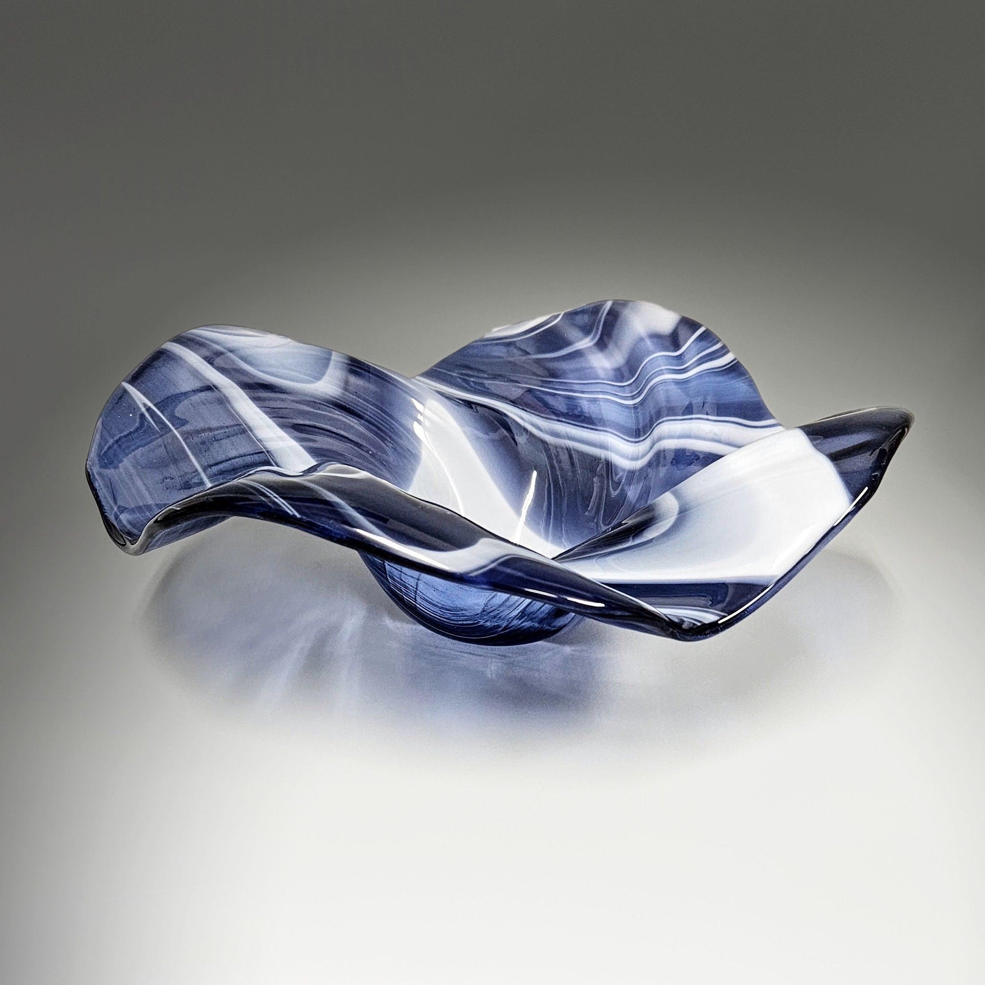 Glass Art Wave Bowl in Purple and White | Modern Fused Glass Gifts