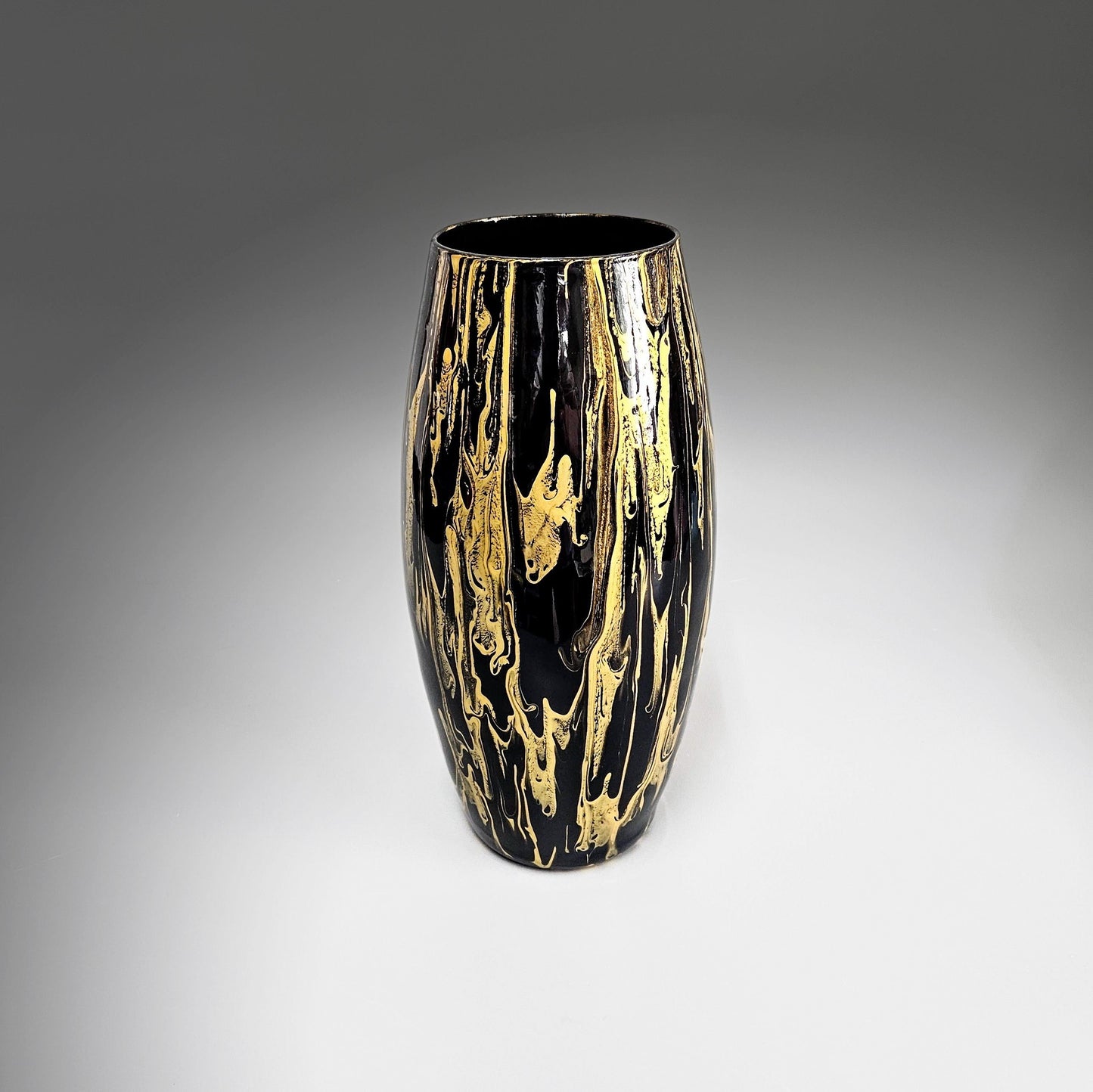 Abstract Black and Gold or Silver Glass Vase