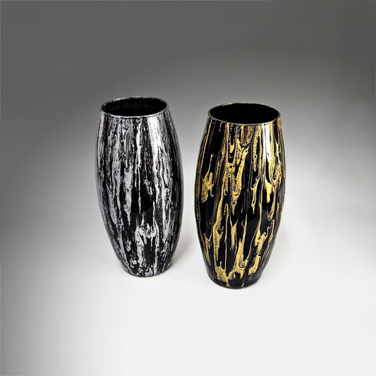 Abstract Black and Gold Decorative Vase | Tall Flower Glass Art Vase