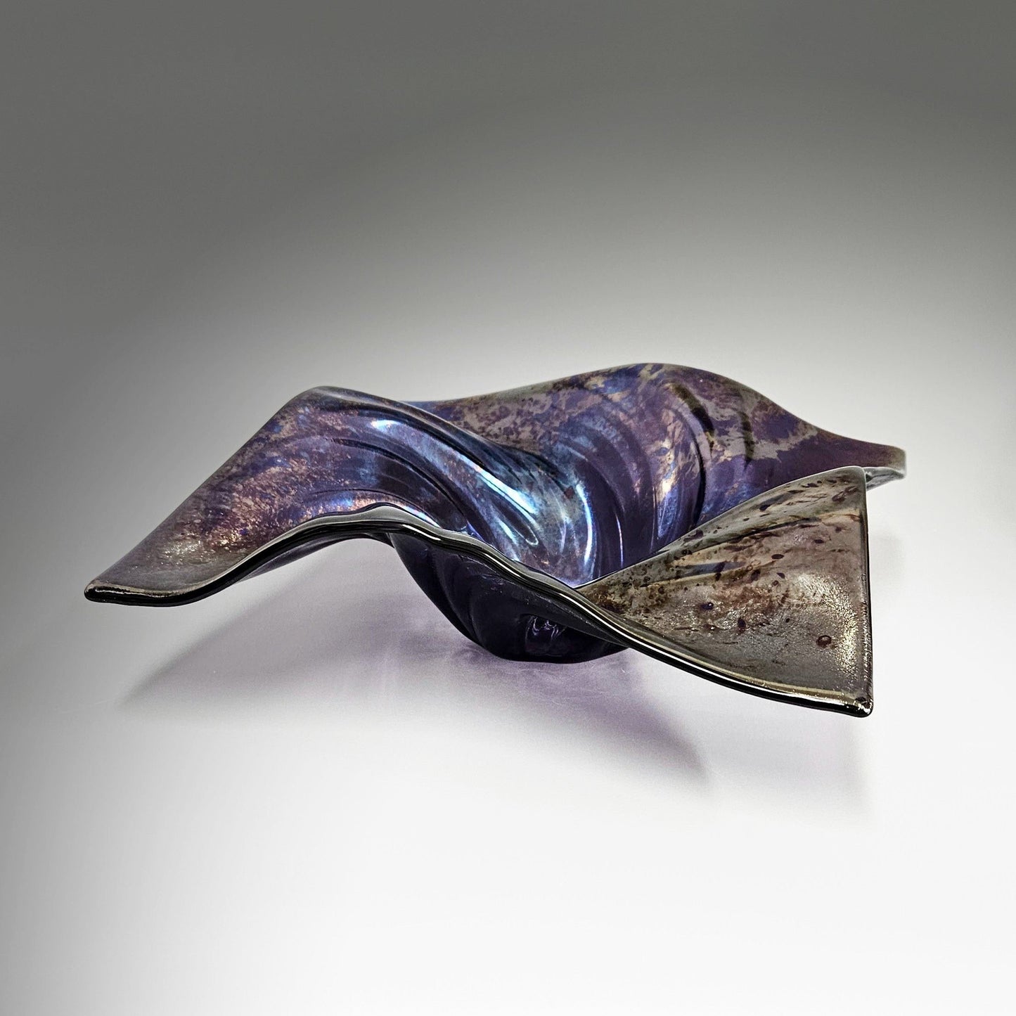 Glass Art Square Wave Bowl Purple Metallic Oil Slick | Unique Gifts