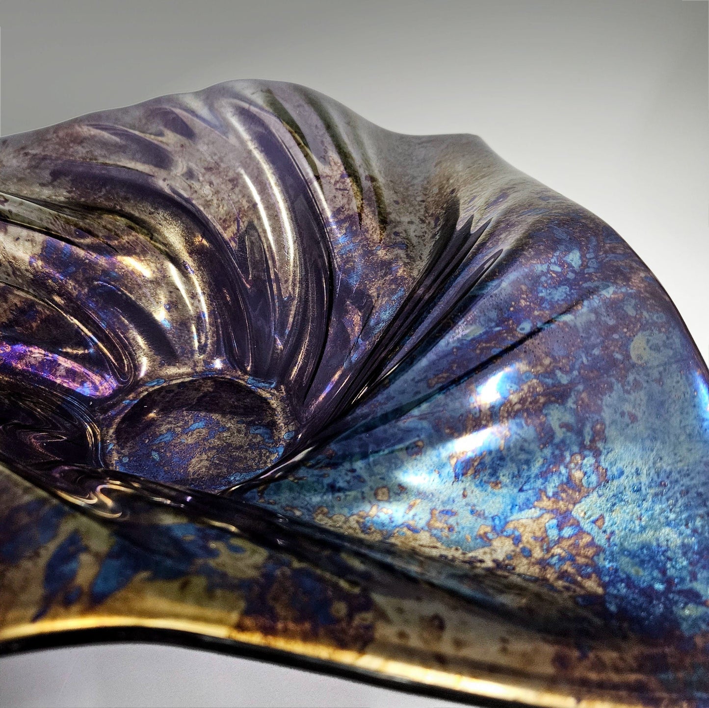 Glass Art Square Wave Bowl Purple Metallic Oil Slick